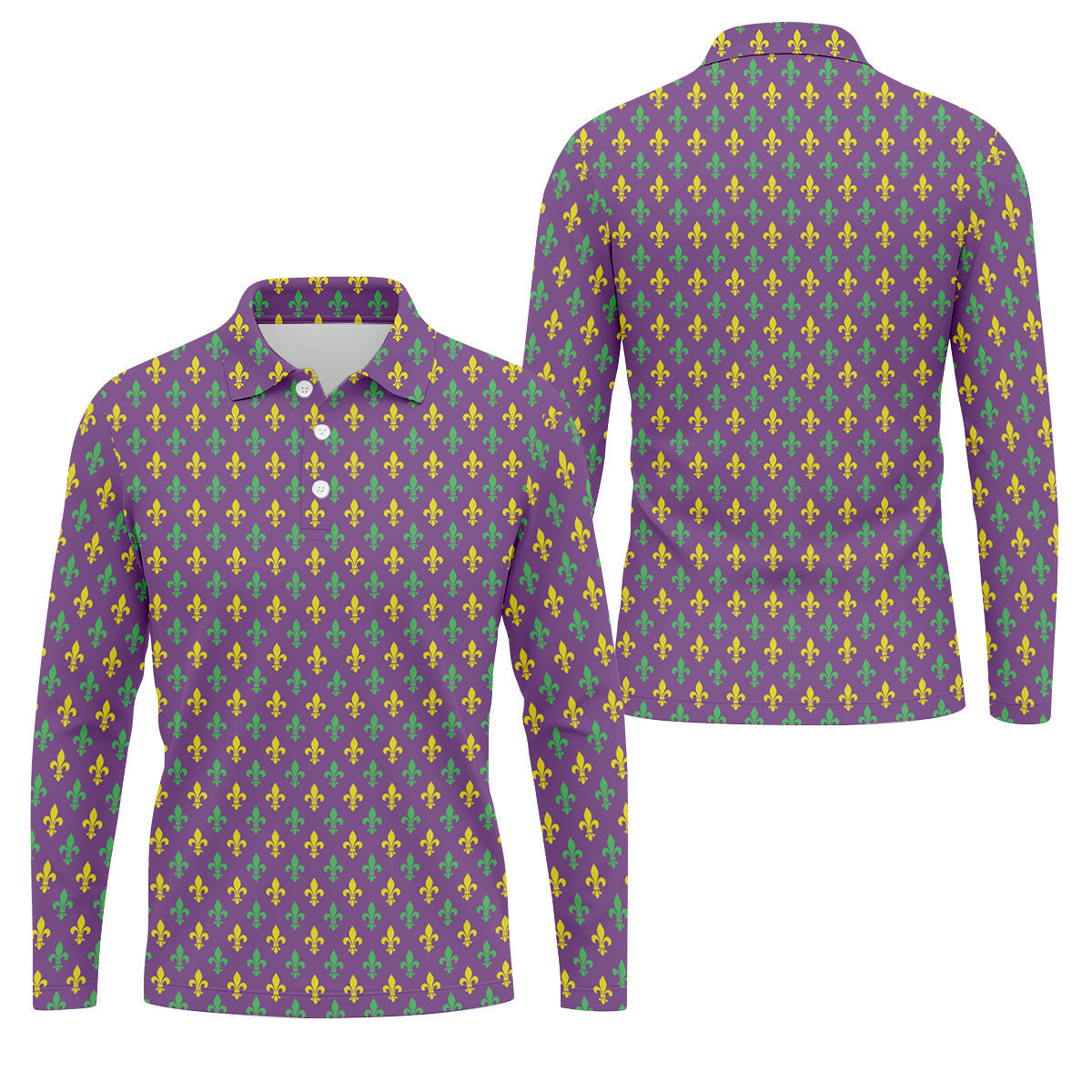 Mardi Gras Theme Green Purple Gold Fleur De Lis Pattern Golf Tops For Men, Golf Gift For Men