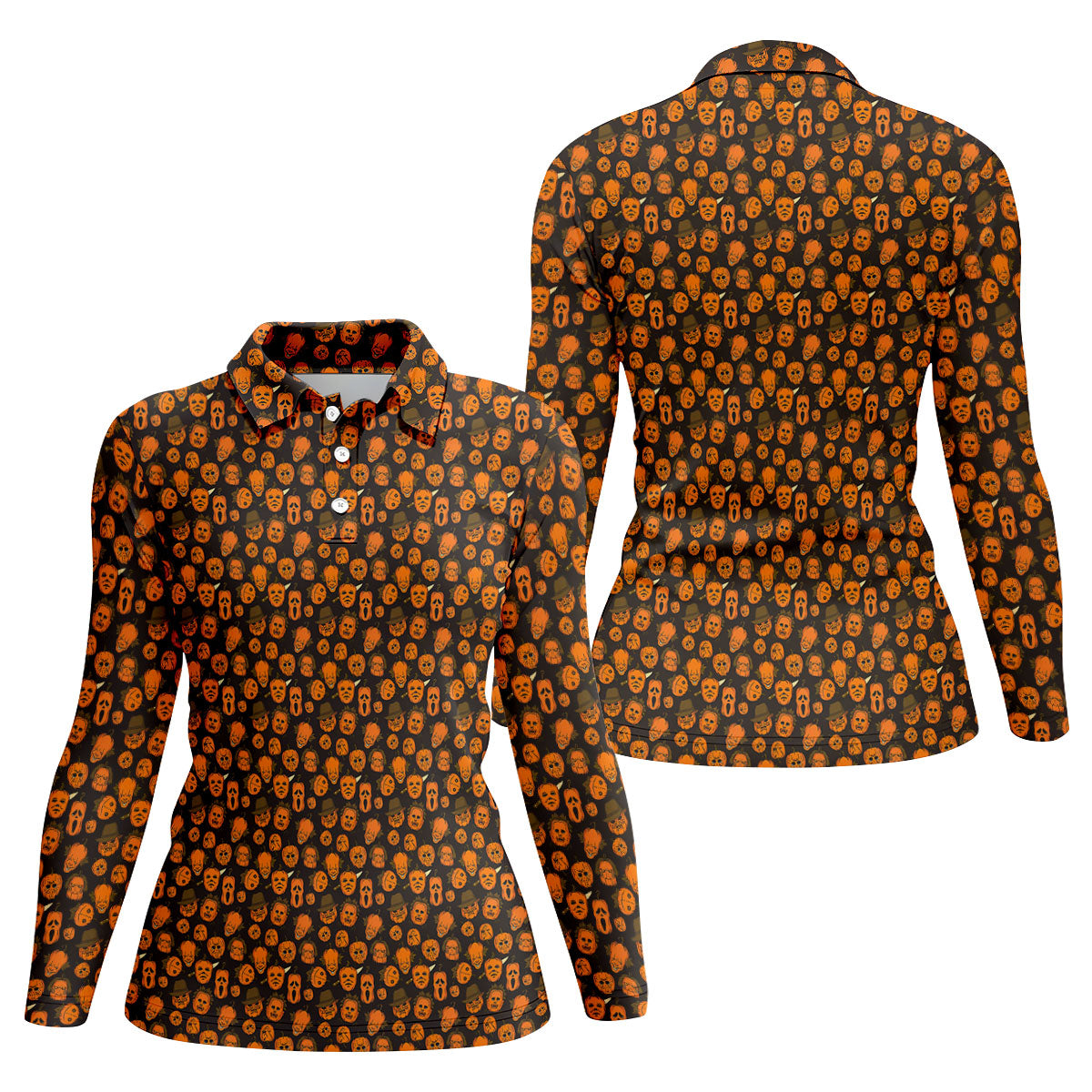 Halloween Horror Character Pumpkin Pattern Golf Shirt, Women’s Golf Polo, Printed Golf Shirt