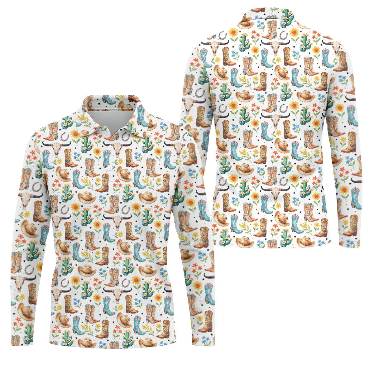 Western Cowboy Boots Floral Pattern Golf Shirt, Mens Golf Apparel, Golf Polo Shirts For Men