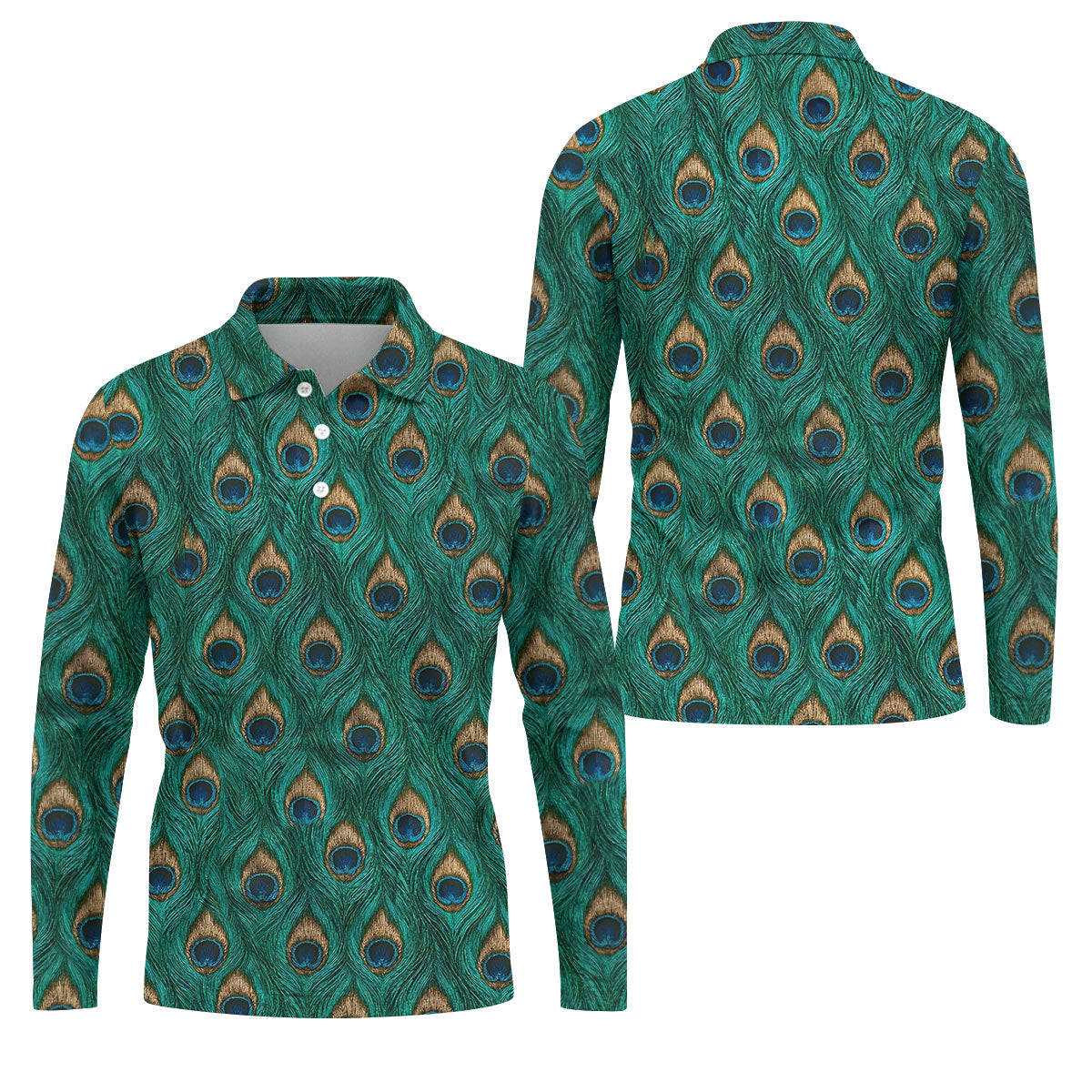 Peacock Feather Pattern Hawaiian Golf Shirt, Hawaiian Golf Shirt, Mens Golf Shirts, Golf Apparel For Men