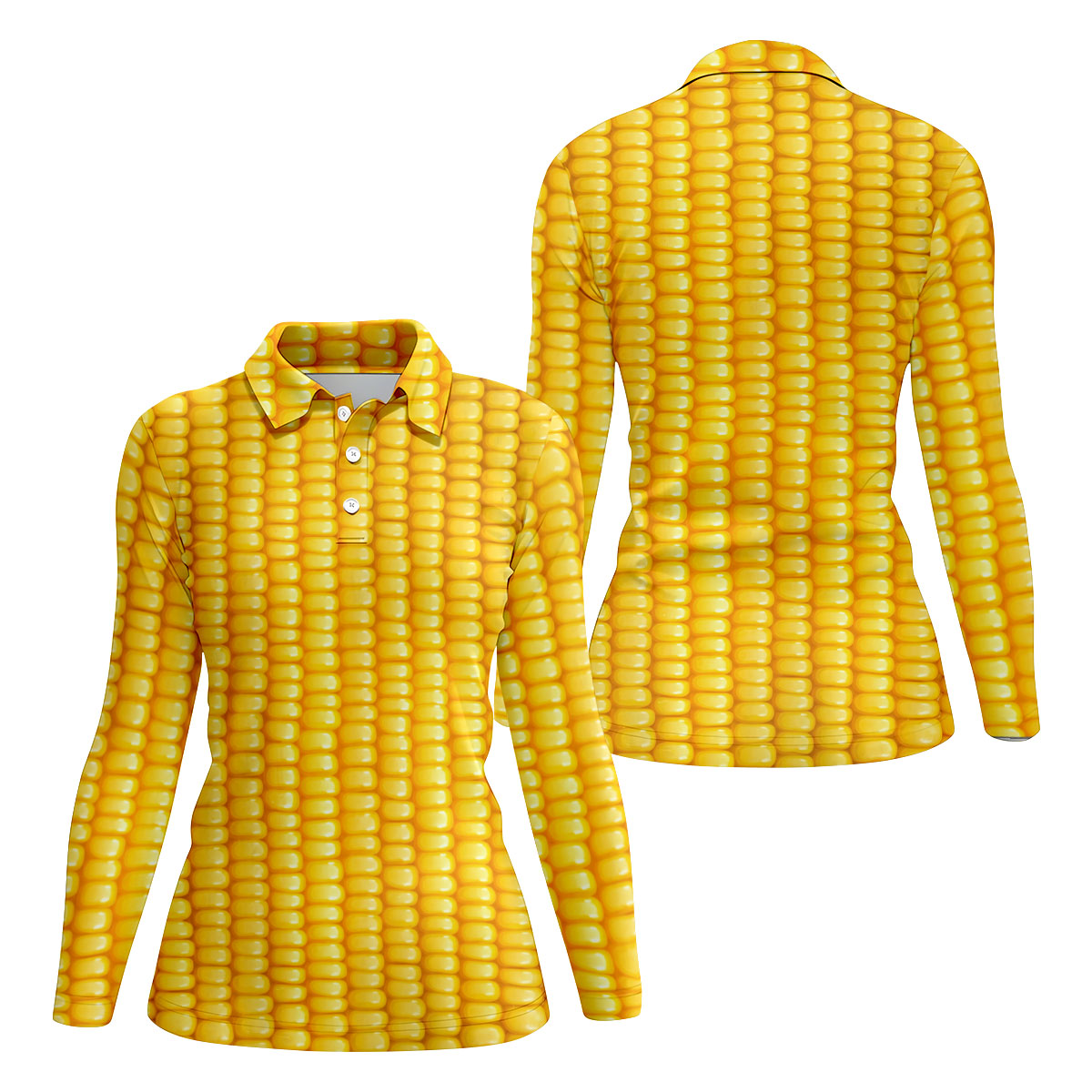 Realistic Sweet Corn Cob Print Design Golf Shirt, Women's Golf Shirt, Hawaiian Golf Shirt, Golf Polo For Women