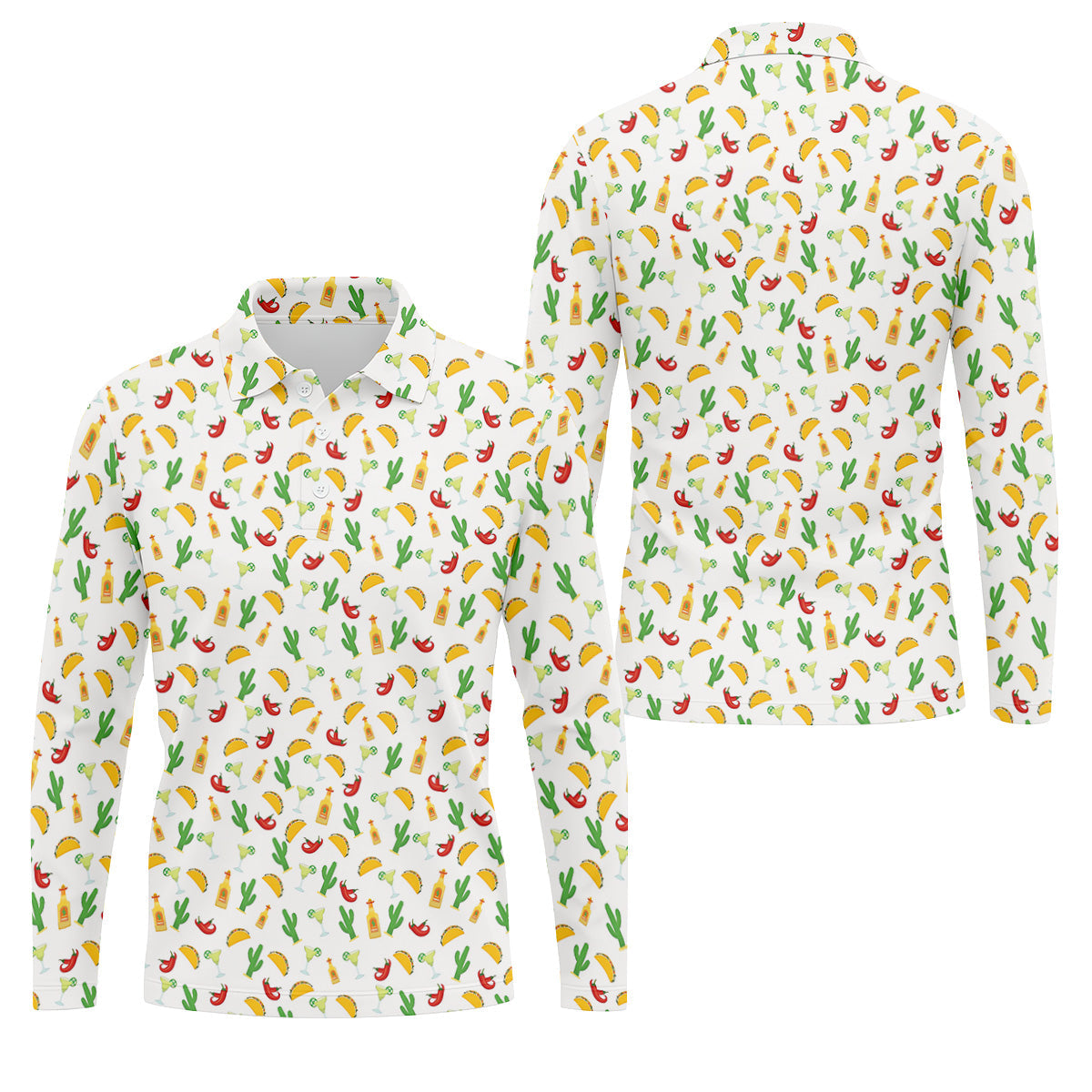 Tropical Vibe Hawaiian Pattern White Golf Shirt, Golf Tops For Men, Golf Gift For Men