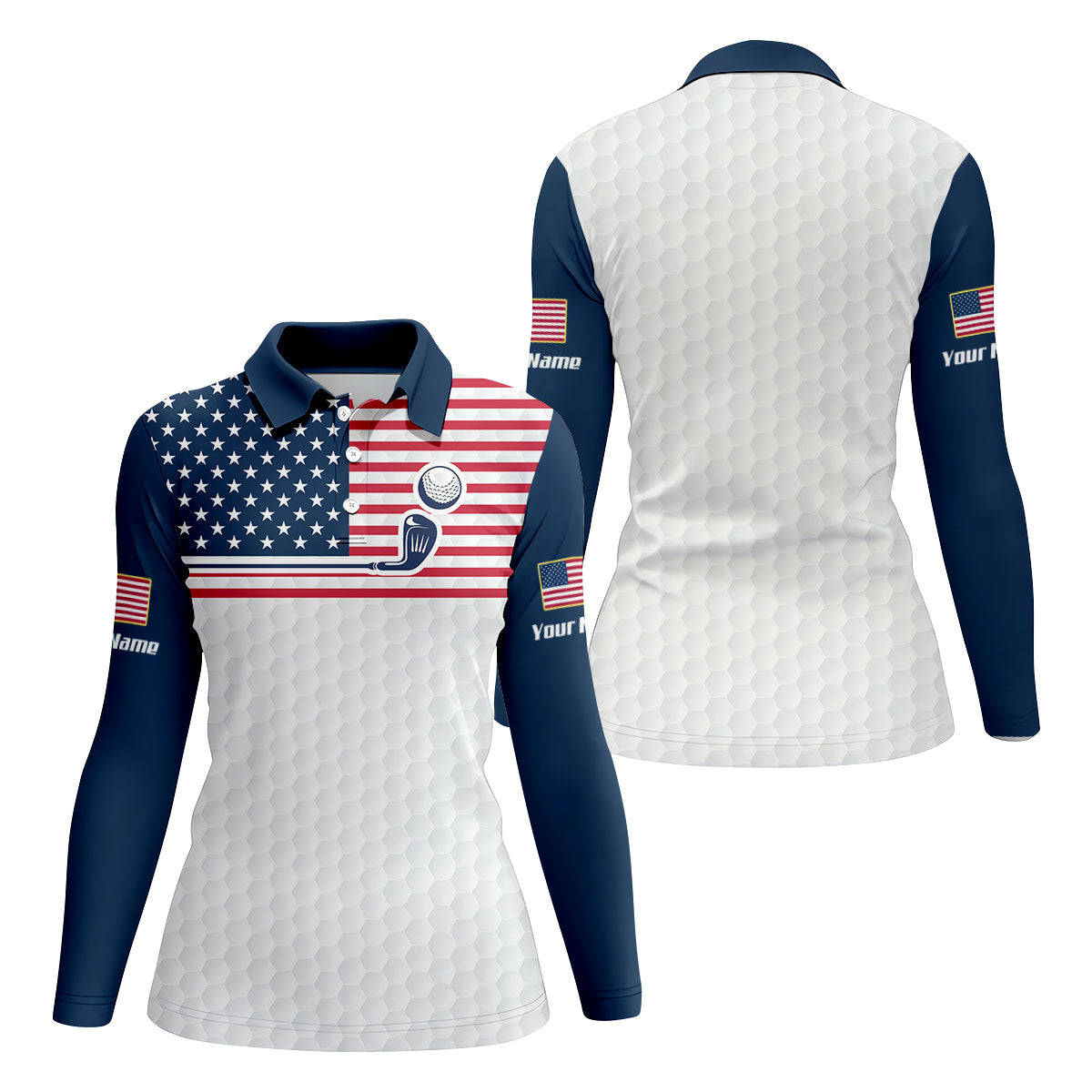 Patriot American Flag Golf Ball Pattern Women's Golf Tops, 250th Anniversary Patriotic Golf Shirt