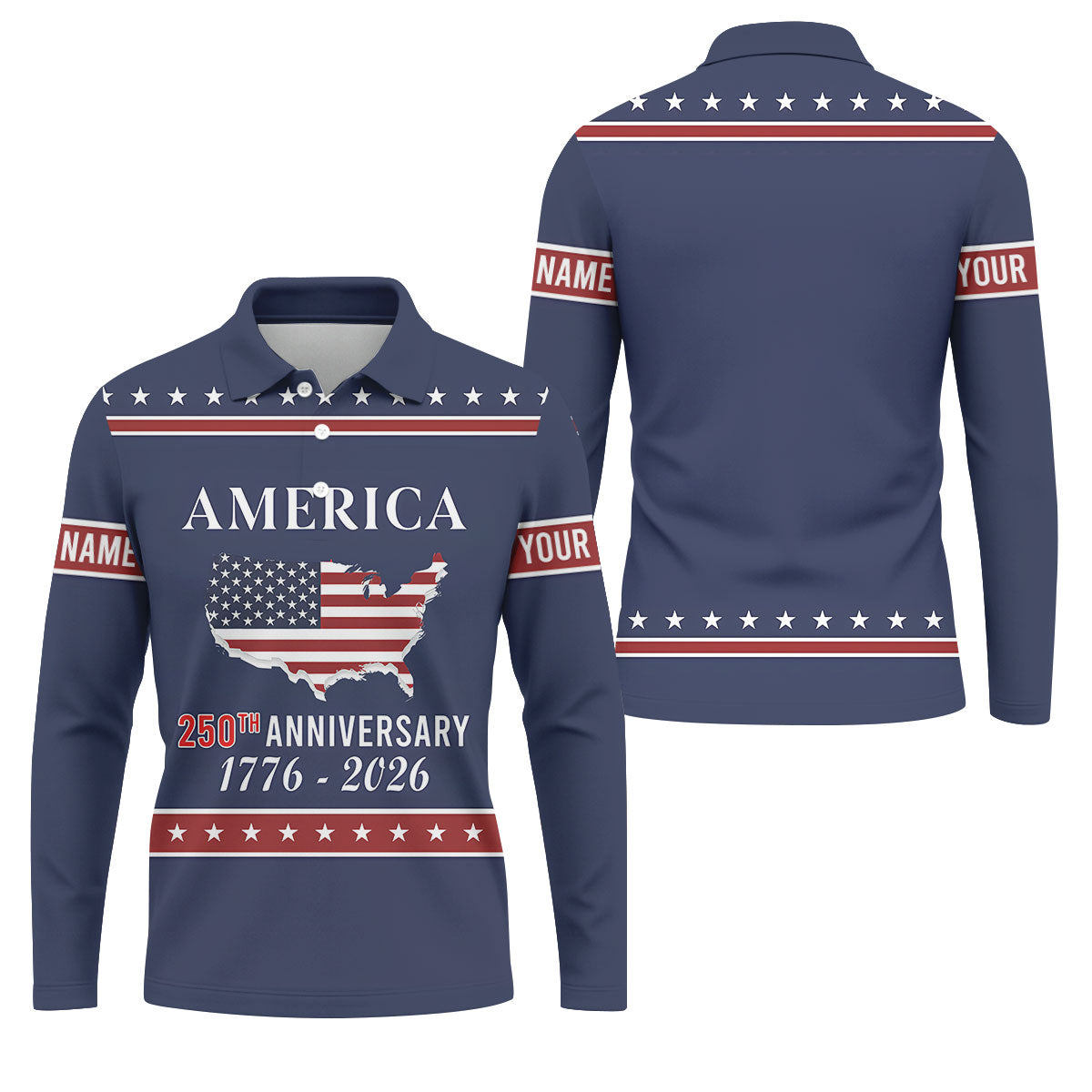 America 250th Anniversary 1776-2926 Navy Golf Shirt, 4th Of July Patriotic Golf Shirts For Men