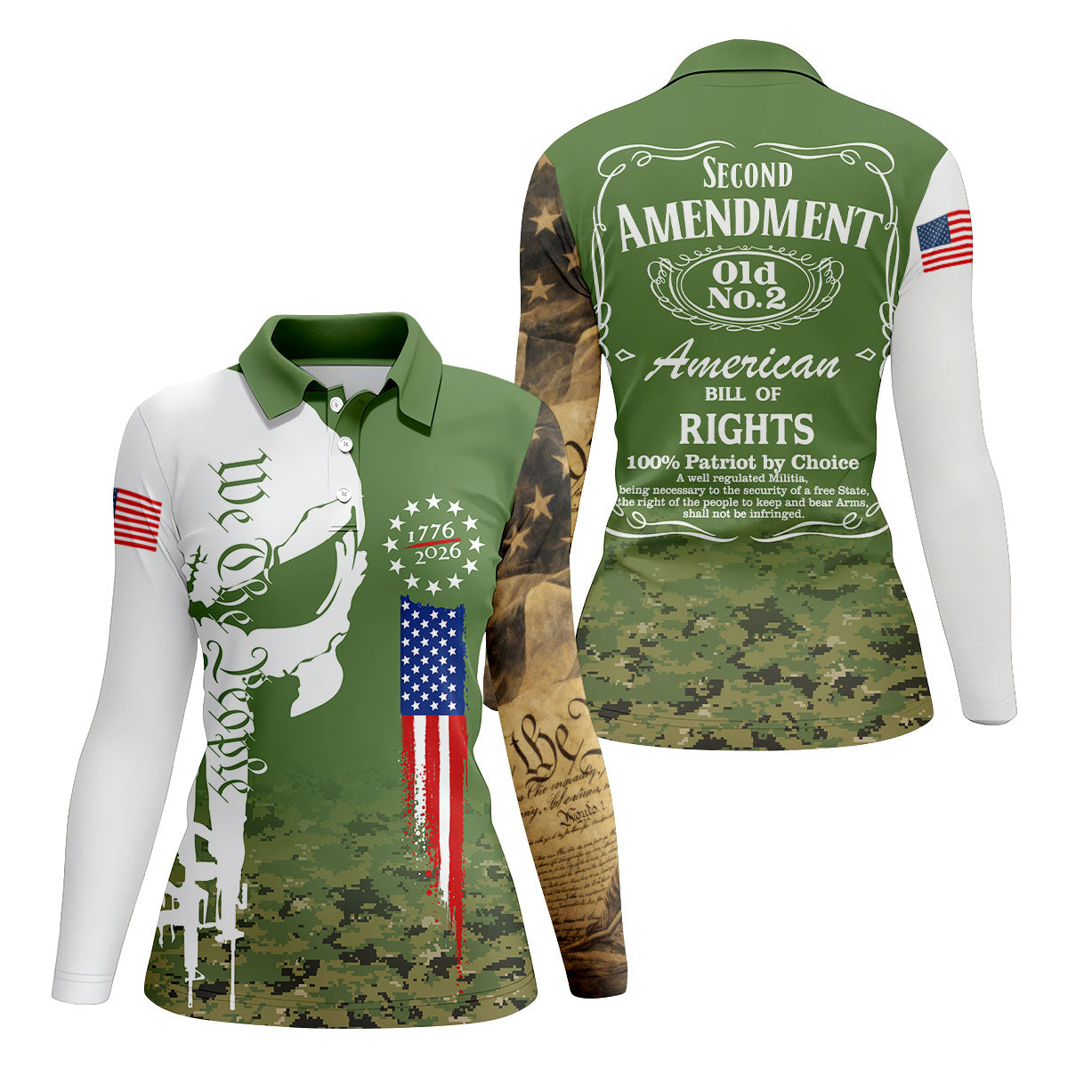 American Bill Of Rights Camo Golf Shirt, 250 Years 4th Of July Golf Shirt For Women