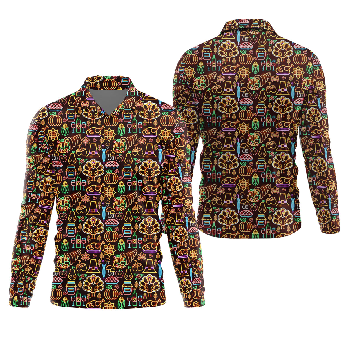 Thanksgiving Party Neon Print Golf Tops For Men, Polo Shirt Men, Golf Gift For Men