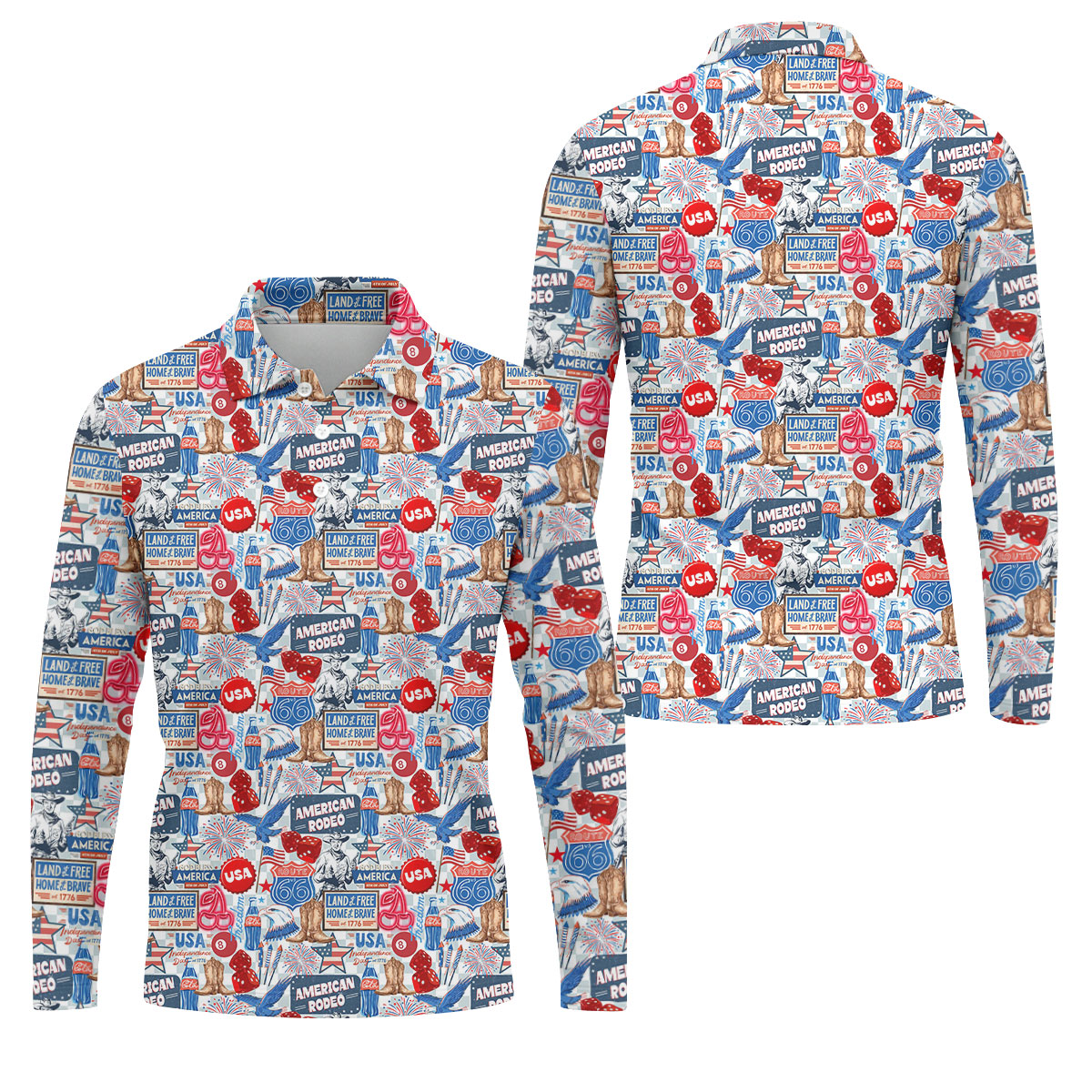 American Rodeo Western Theme Patriotic 4th Of July Golf Shirt, 250th Anniversary Golf Shirts For Men