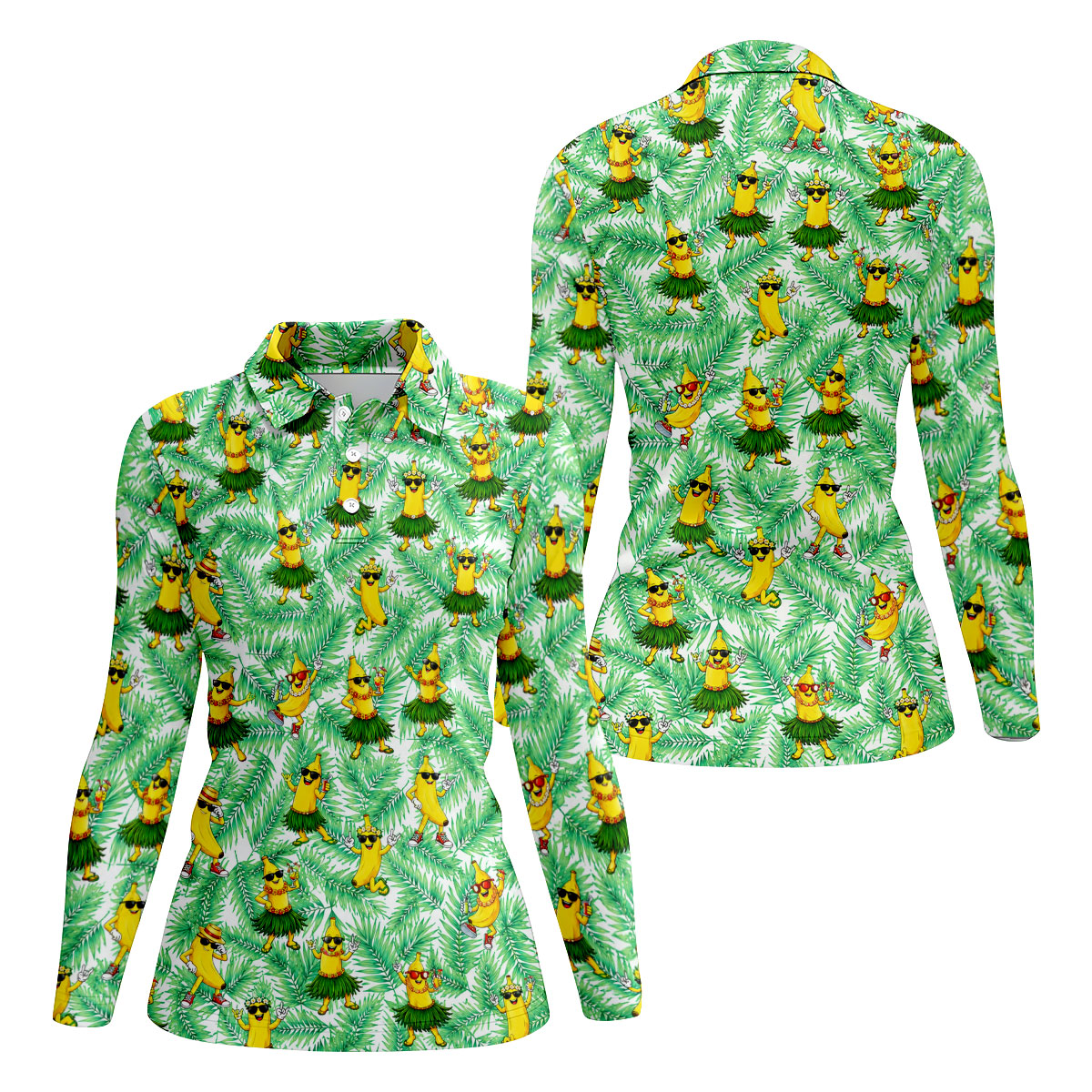 Funny Hula Banana Tropical Hawaiian Golf Shirt, Golf Polo For Women, Printed Golf Shirt