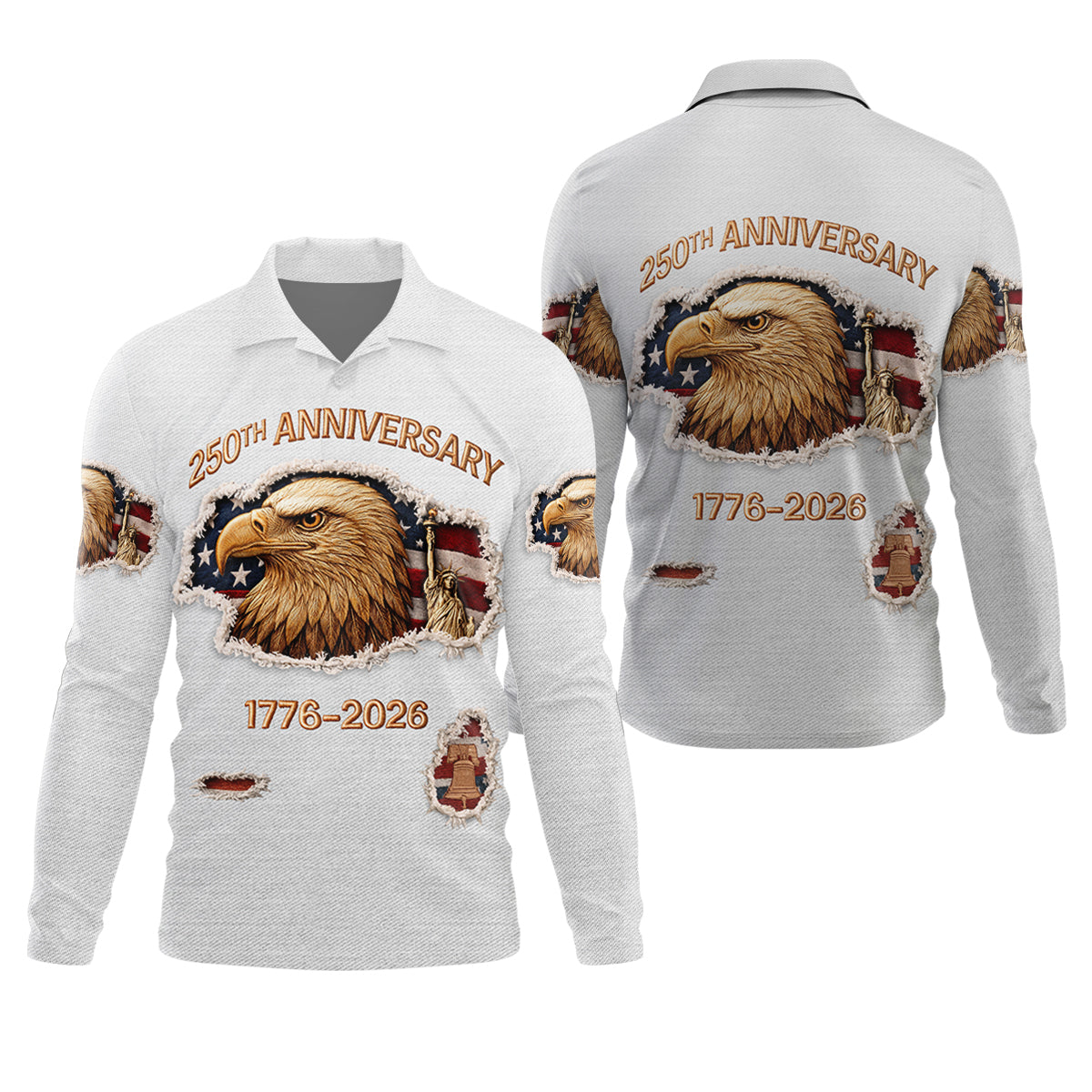 250th Anniversary 1776-2026 American Flag And Eagle Golf Tops For Men, Patriotic Golf Shirt, Golf Shirts For Men