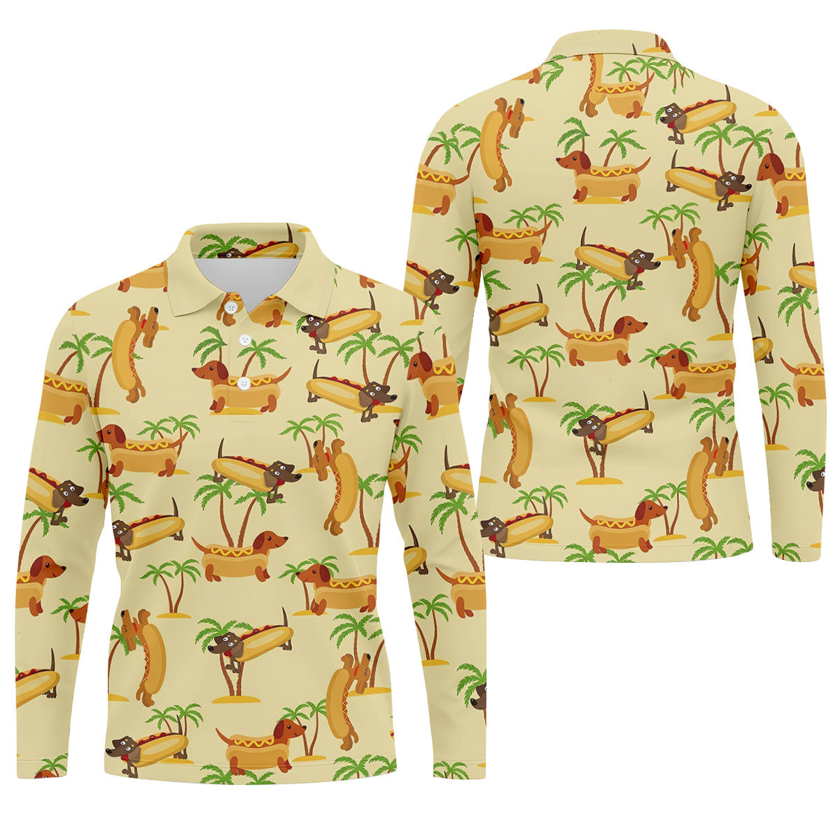 Funny Hot Dog Dachshund Tropical Hawaiian Golf Shirt, Mens Golf Polo, Printed Golf Shirts