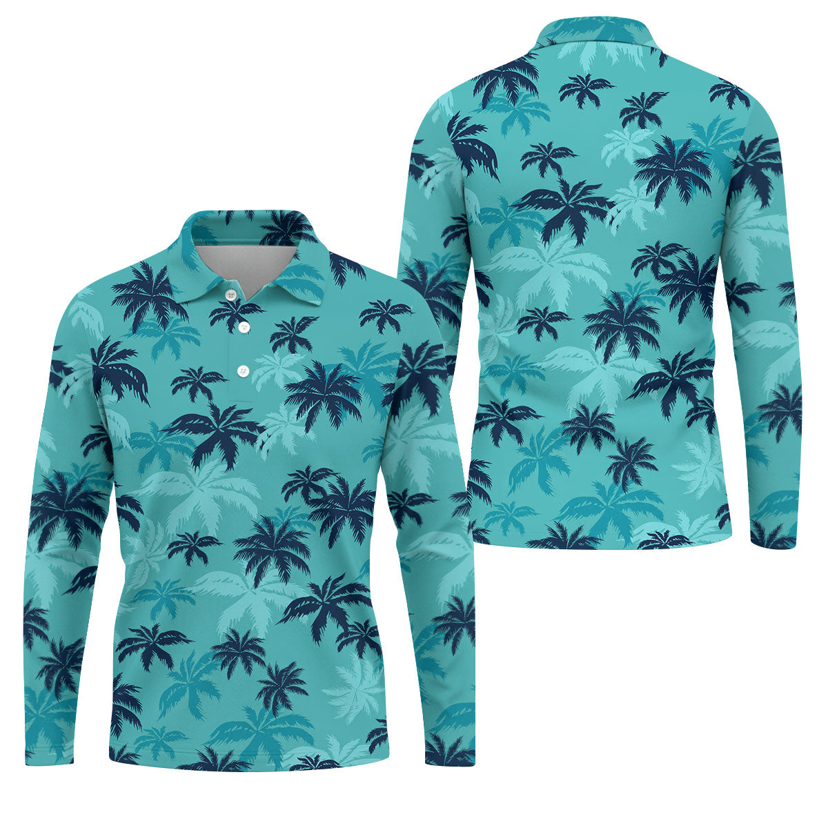 Turquoise Palm Tree Tropical Golf Shirt, Men's Polo Shirt, Hawaiian Golf Shirt, Performance Golf Shirt