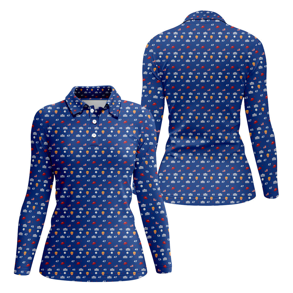 45 47 US Flag Pattern Blue Golf Shirt, Funny Golf Shirt, Women's Golf Tops, Ladies Golf Shirts