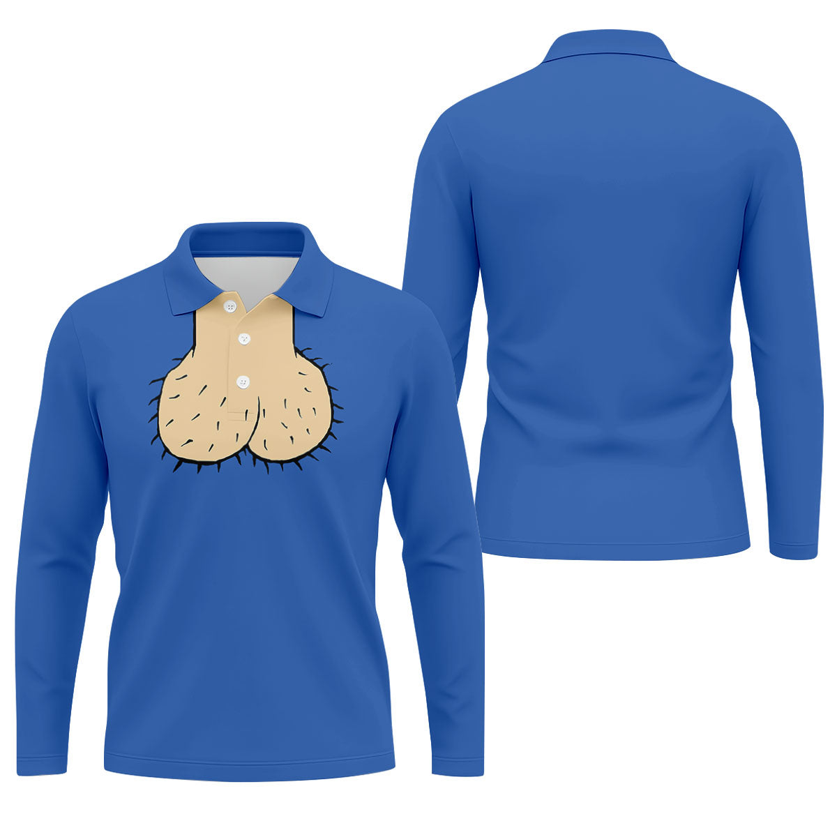 Blue Funny Dickhead Faux Chest Golf Shirt, Men's Polo Shirts, Polo Shirts For Men
