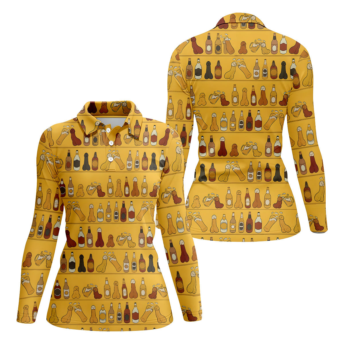 Funny Adult Party Bottle Pattern Golf Shirt, Golf Shirts For Women, Ladies Golf Top
