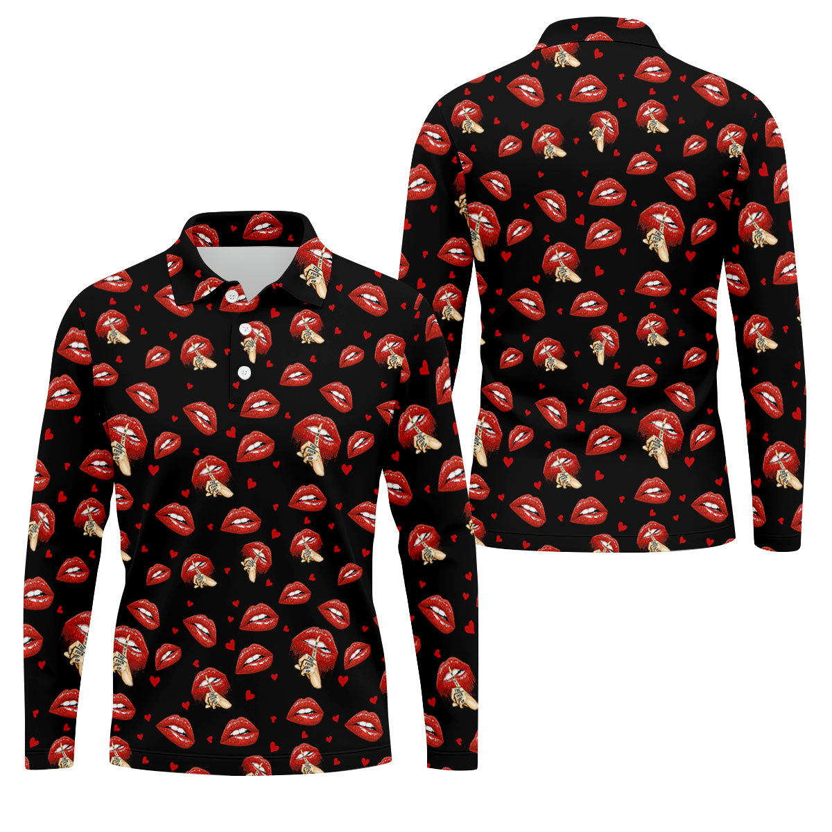 Sassy Red Lips Golf Shirt, Funny Valentine Pattern Design, Men's Golf Polo