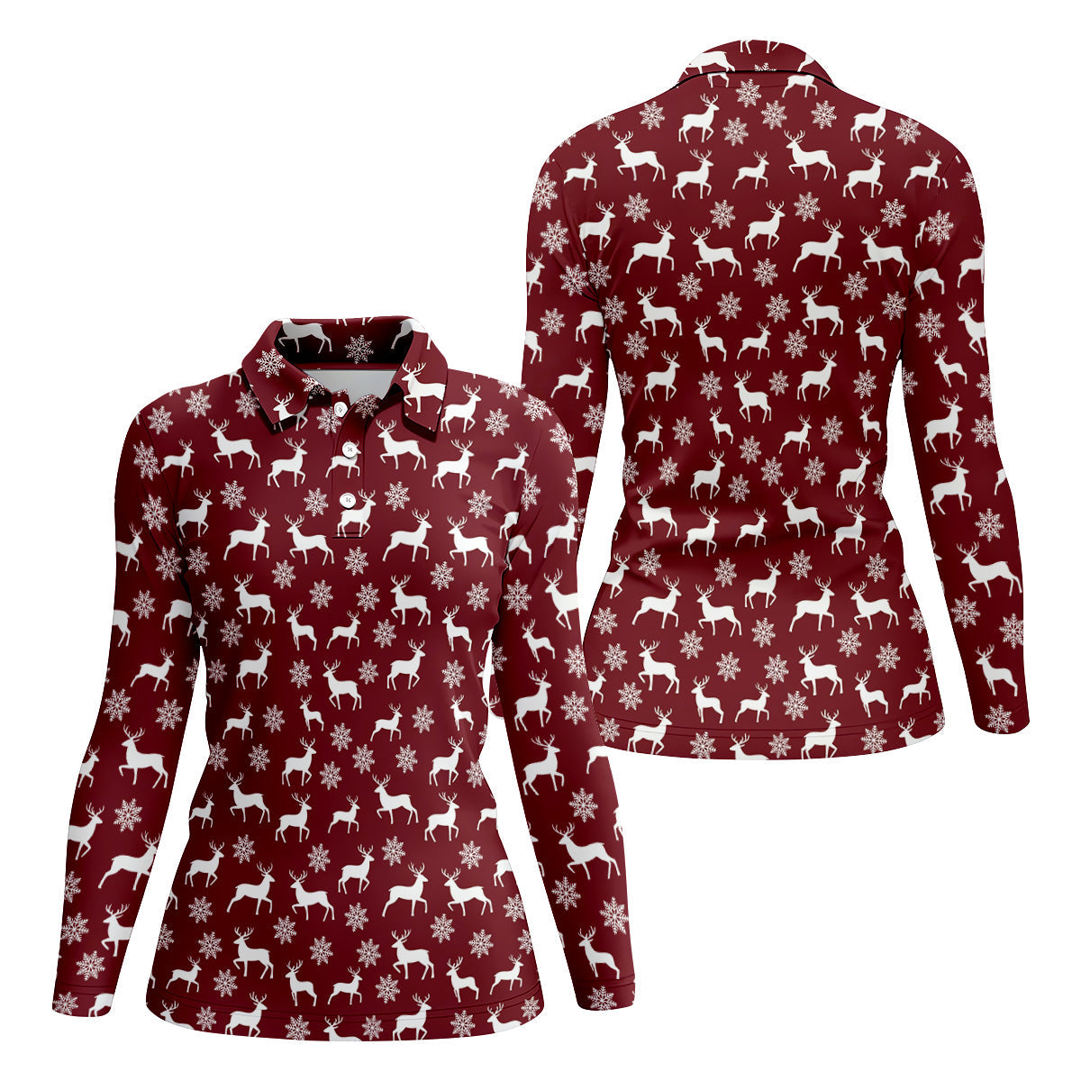 Reindeer Christmas Maroon Golf Shirt, Christmas Golf Shirt, Golf Shirt For Women, Ladies Golf Polos