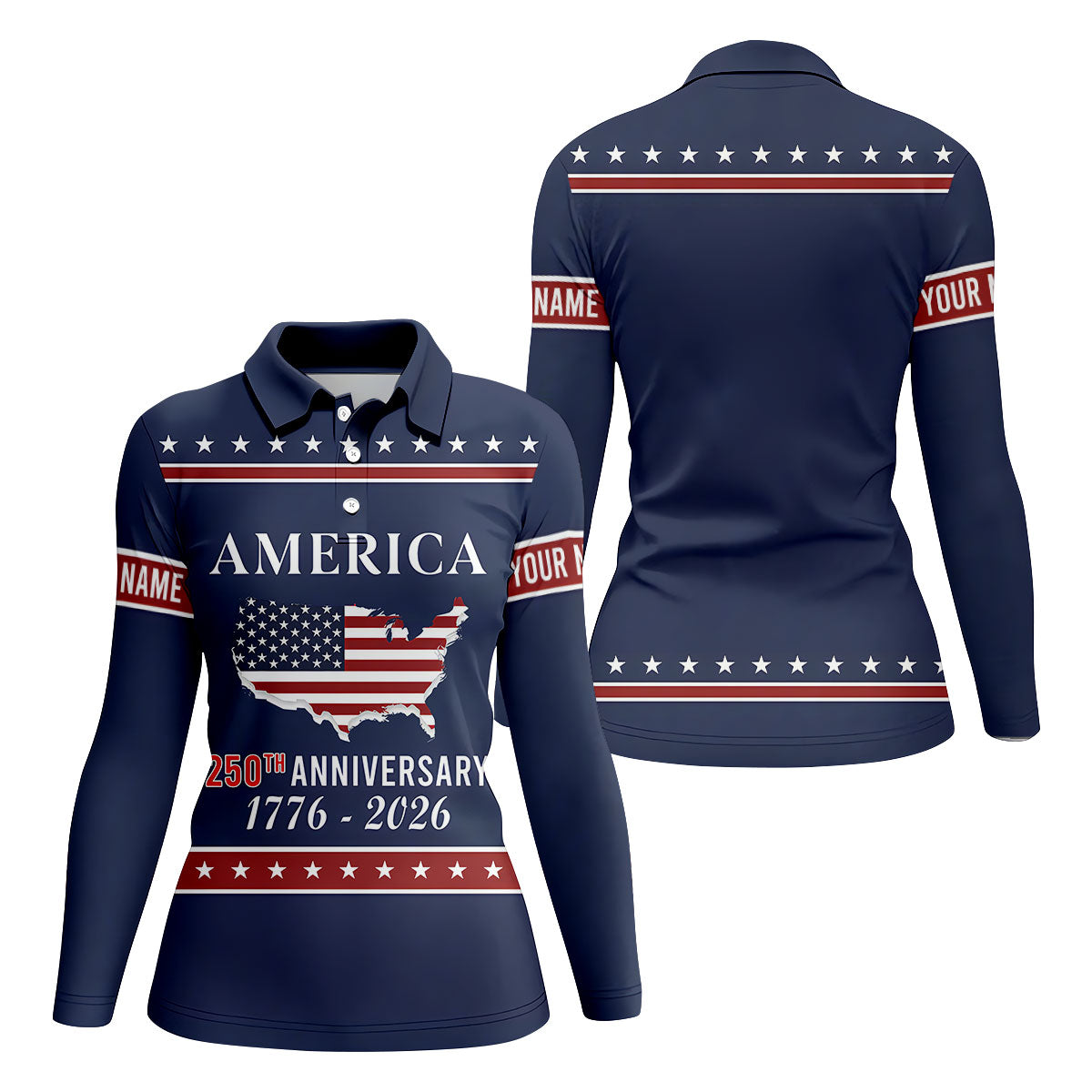 America 250th Anniversary 1776-2926 Navy Golf Shirt, 4th Of July Patriotic Golf Shirt For Women