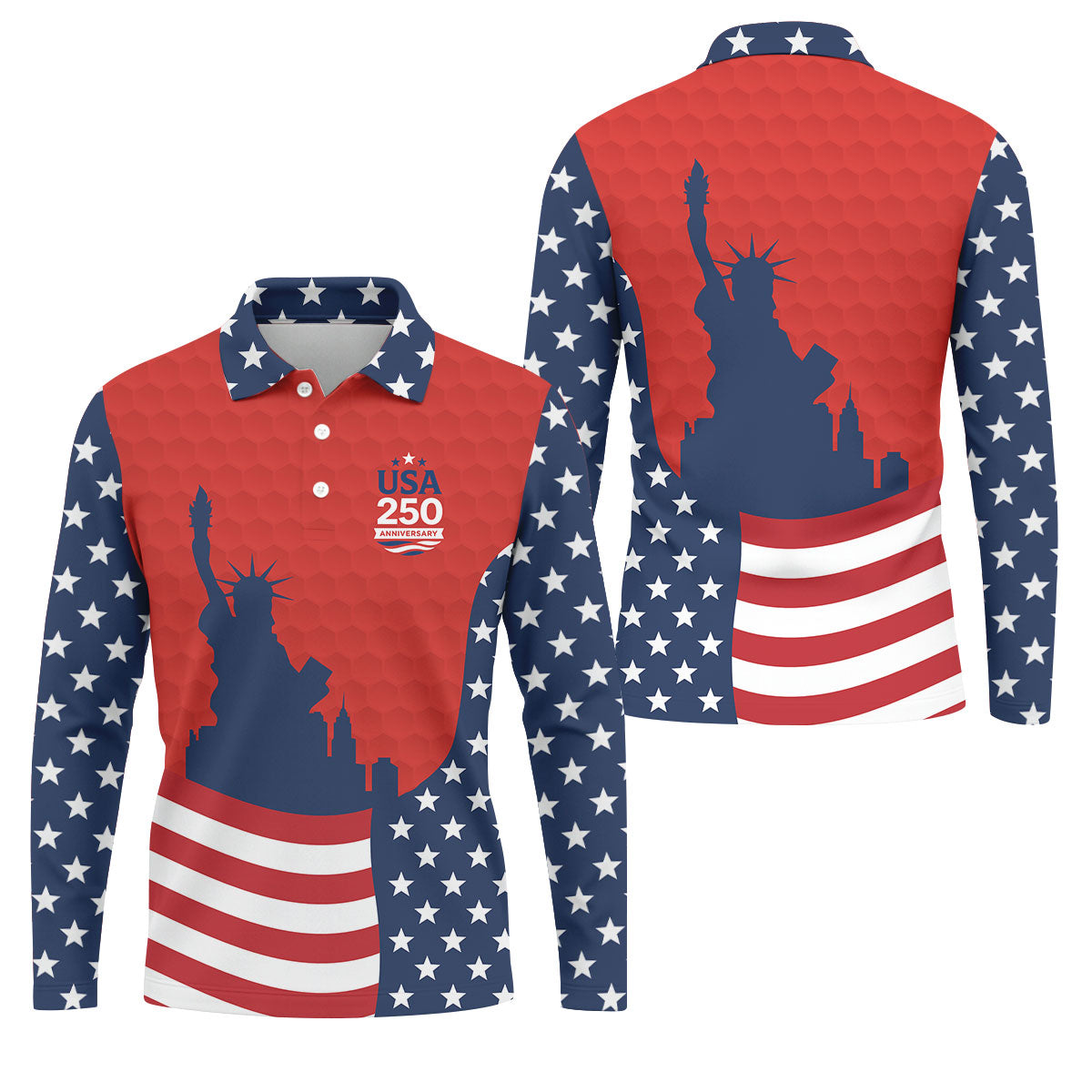USA 250 Anniversary Statue Of Liberty Red Golf Shirt, Patriotic Golf Shirt, 4th Of July Golf Shirts For Men