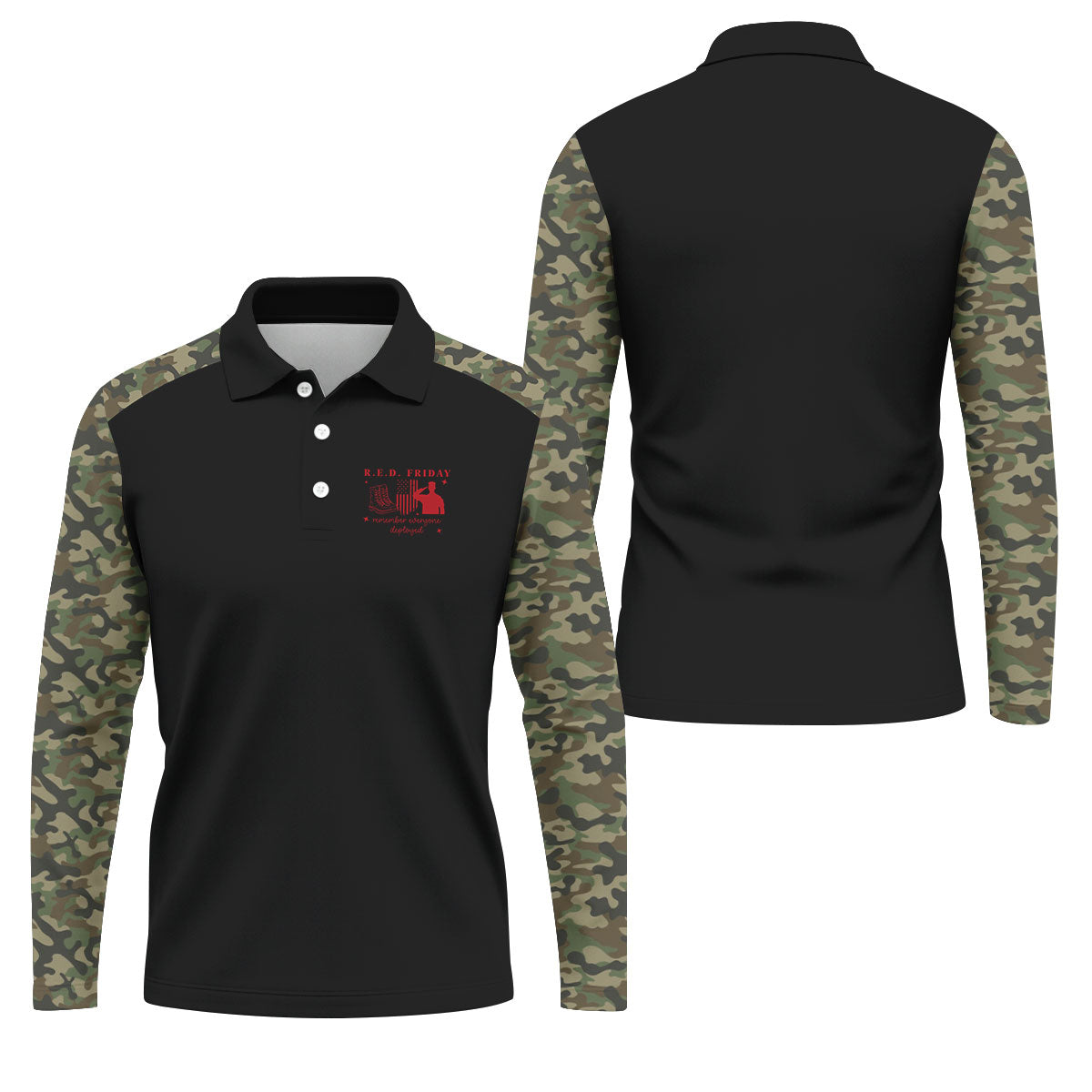 RED Friday Camo Black Patriotic 4th Of July Golf Shirt, 250th Anniversary Golf Shirts For Men