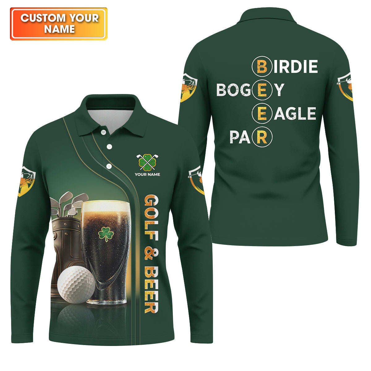 Birdie Bogey Eagle Par Golf And Beer St Patrick's Day Green Golf Tops For Men, Golf Shirts For Men