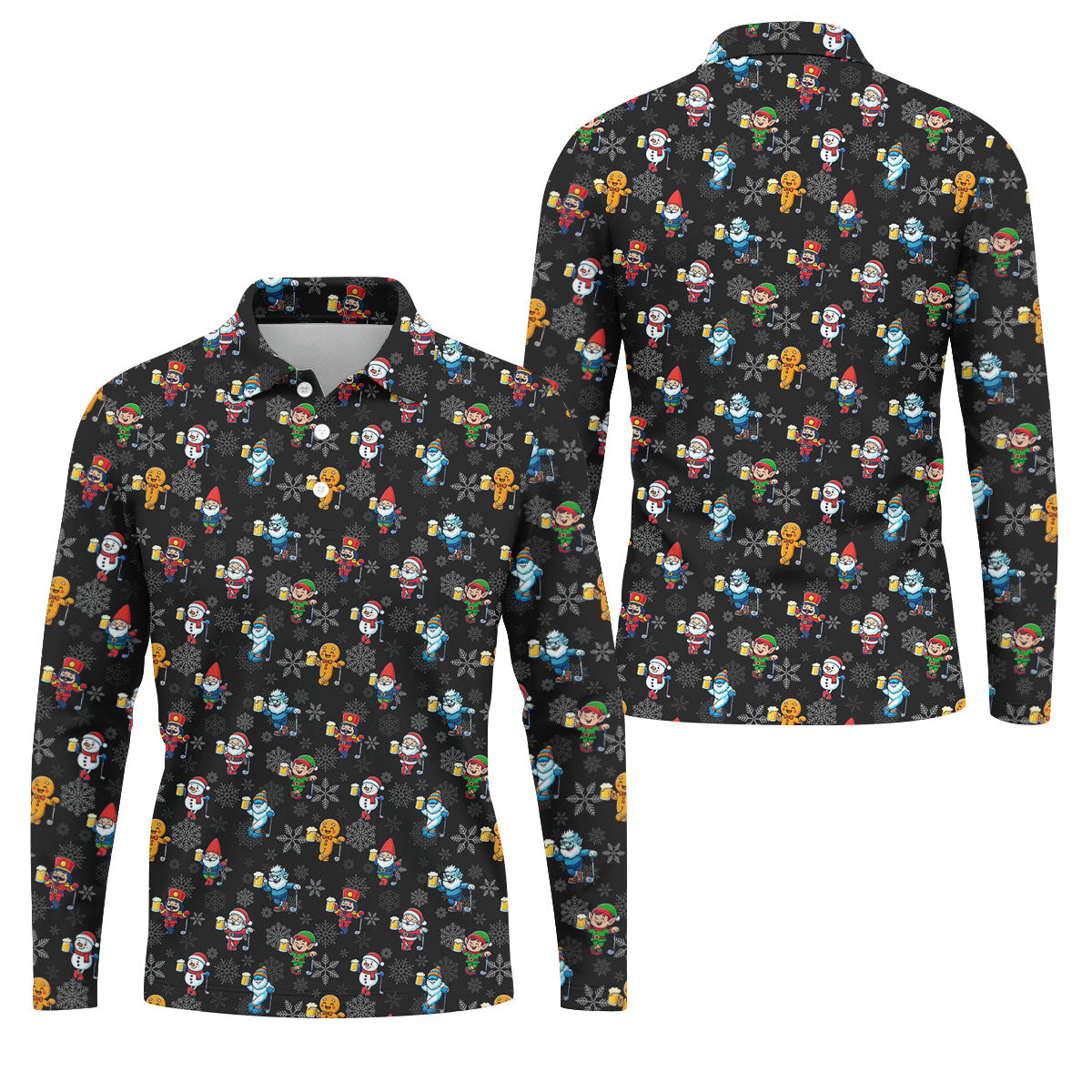 Classic Christmas Characters Black Golf Shirt, Christmas Golf Shirt, Fun Golf Shirts For Men, Polo Shirt Men