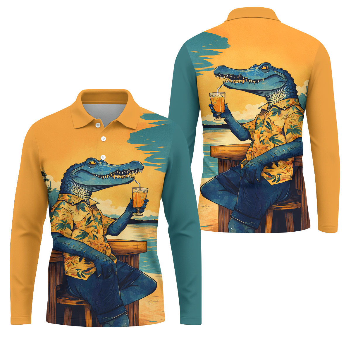 Funny Crocodile Tropical Theme Hawaiian Golf Shirt, Polo Shirt Men, Golfing Apparel