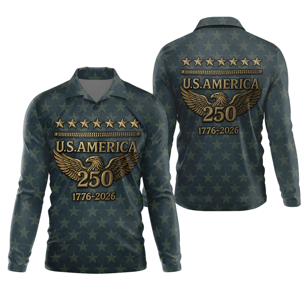 US America 250th Anniversary Denim Color Star Pattern Golf Tops For Men, Patriotic Golf Shirt, Golf Shirts For Men