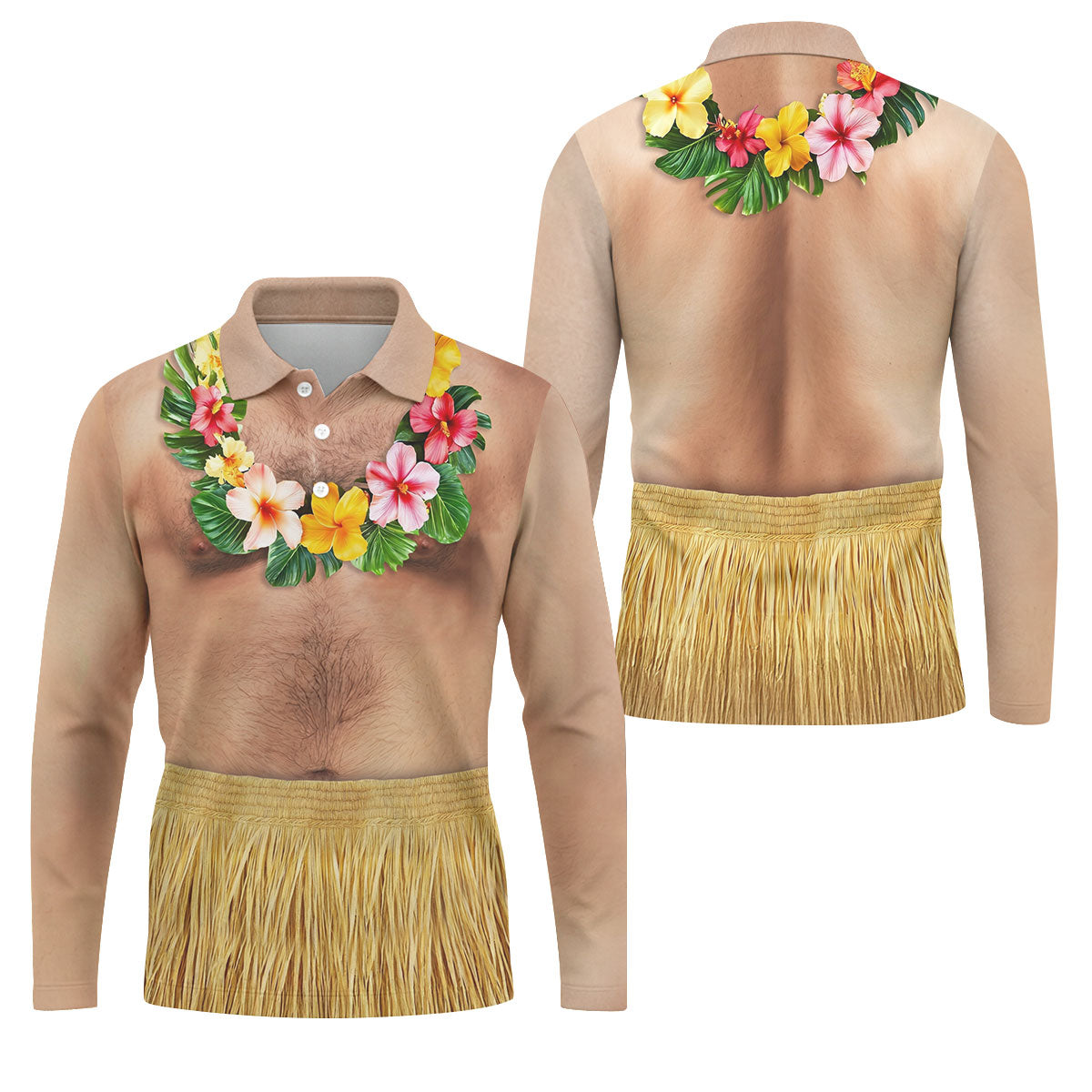 Floral Lei Tropical Theme Party Men's Funny Golf Shirts, Hawaiian Golf Shirt, Polo Shirtor Men