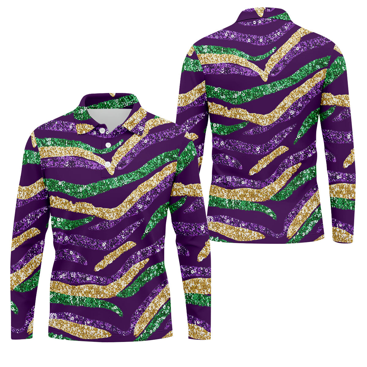Purple Green Gold Sequin Pattern Purple Golf Shirt, Mardi Gras Golf Shirt, Polo ShirtFor Men