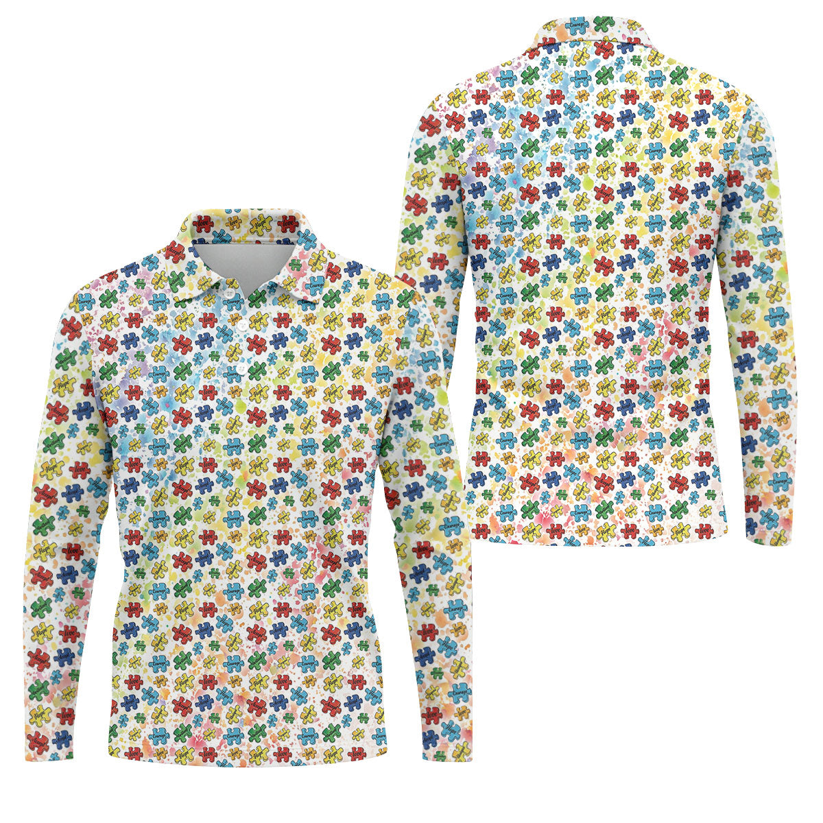 Autism Awareness Jigsaw Puzzle Pieces Rainbow Paint Splatter Men's Golf Shirt, Polo ShirtFor Men