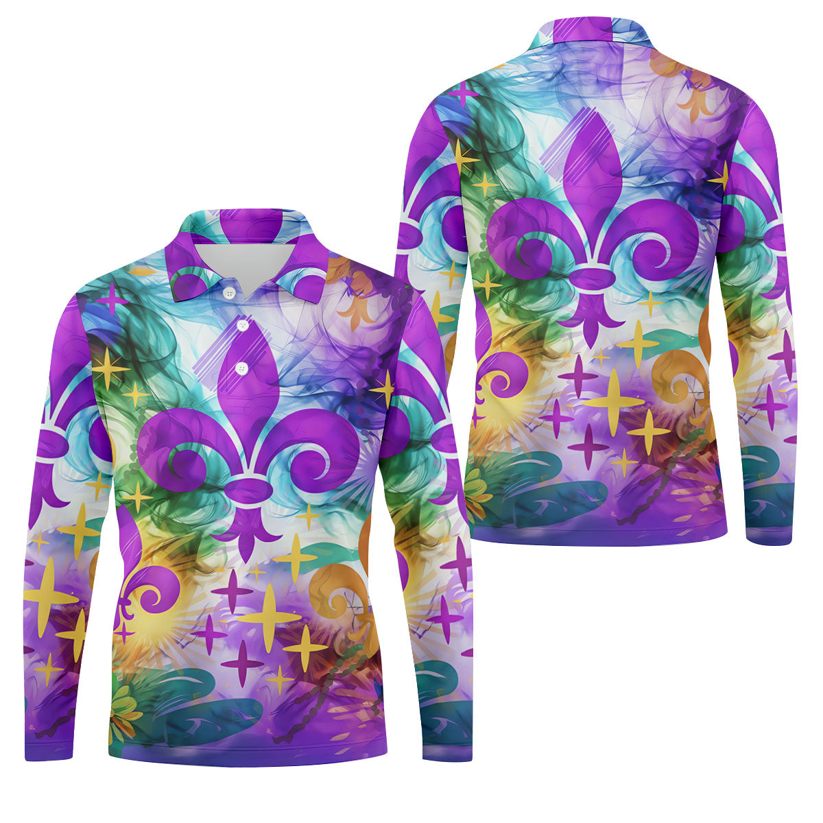 Mardi Gras Festival Fleur De Lis Symbol Purple Green Gold Polo ShirtFor Men, Golf Shirts For Men