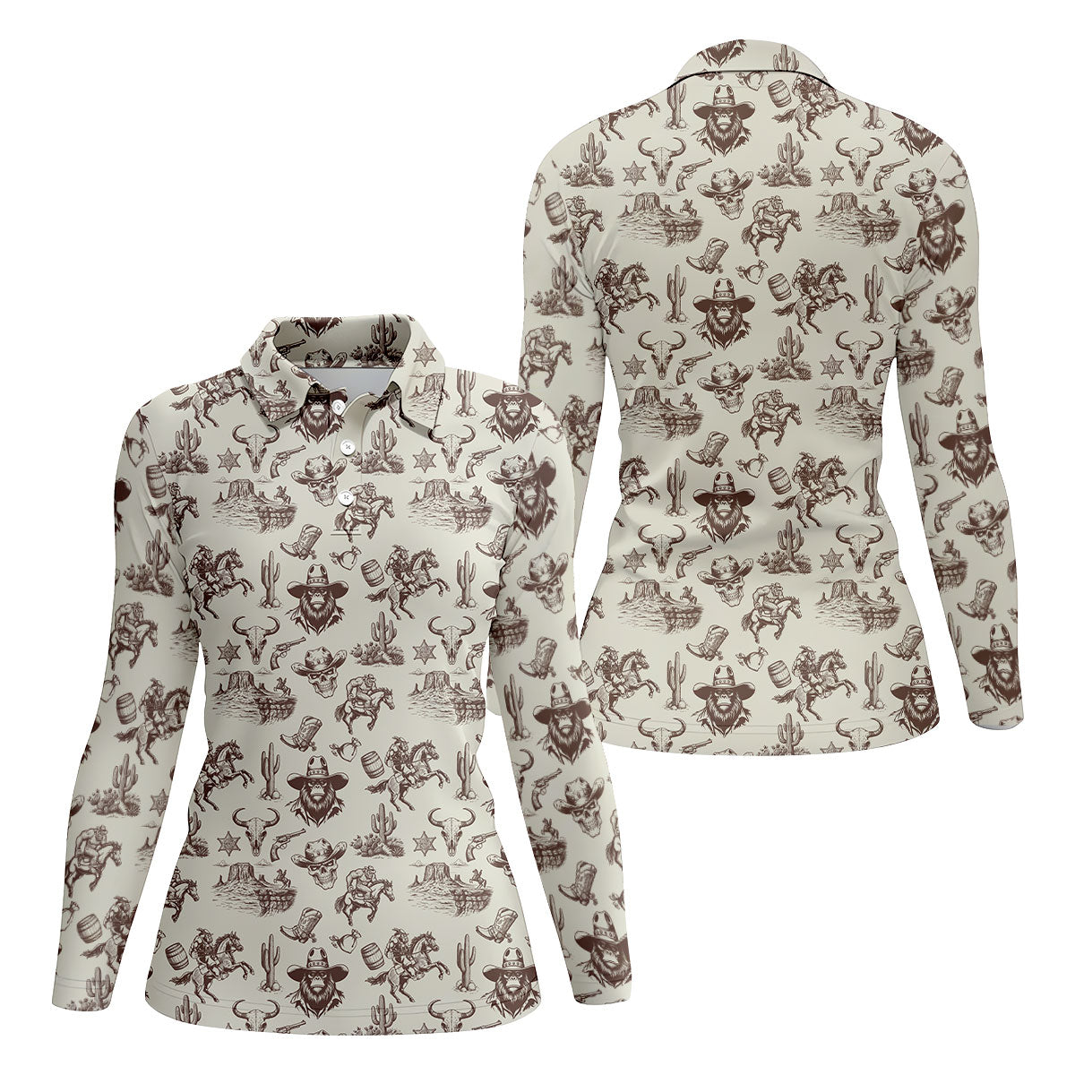 Funny Bigfoot Western Style Hawaiian Golf Shirt, Women's Golf Tops, Ladies Golf Shirts