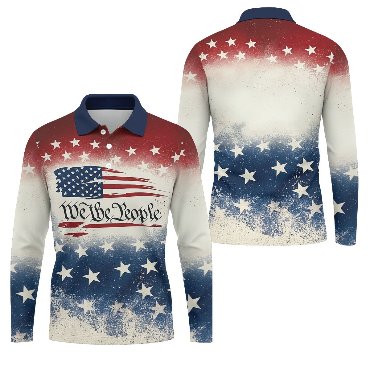 We The People Star And Stripe Distressed Pattern Patriotic Golf Shirt, 250 Years 4th Of July Golf Shirts For Men