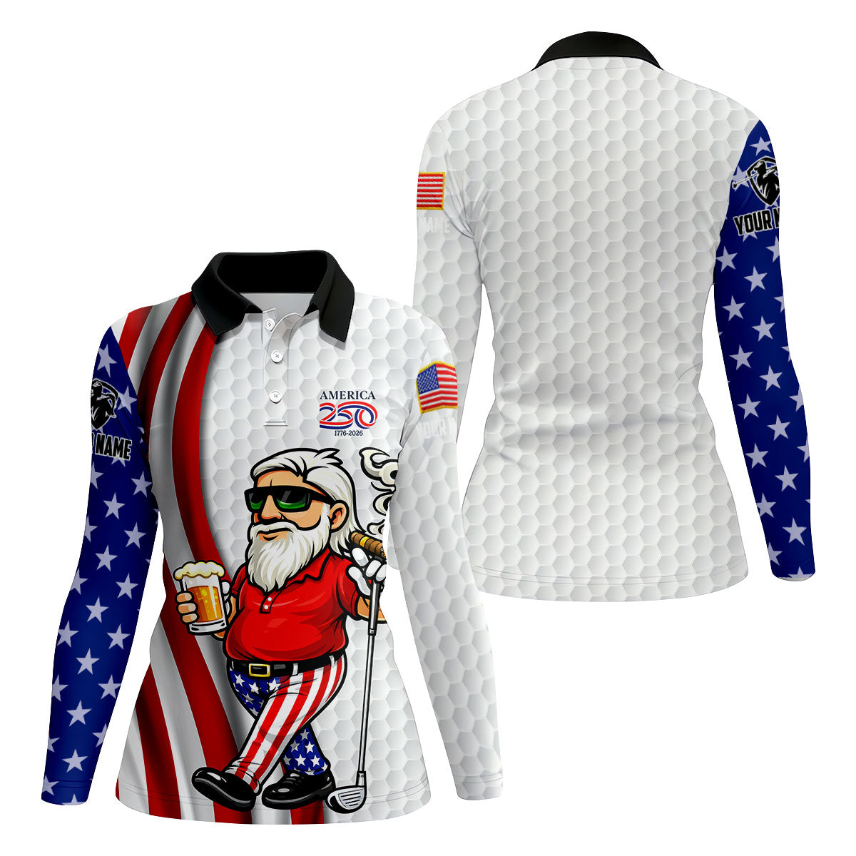 America 250 Patriotic Man 4th Of July White Golf Shirt, Golf And Beer Women's Golf Tops