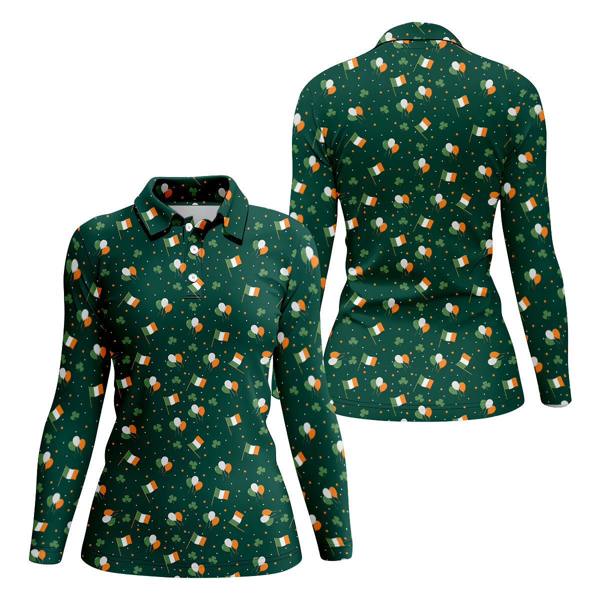 Blue White Orange Confetti Balloons Irish Flag St Patrick's Day Golf Shirt, Women's Golf Tops, Ladies Golf Shirts