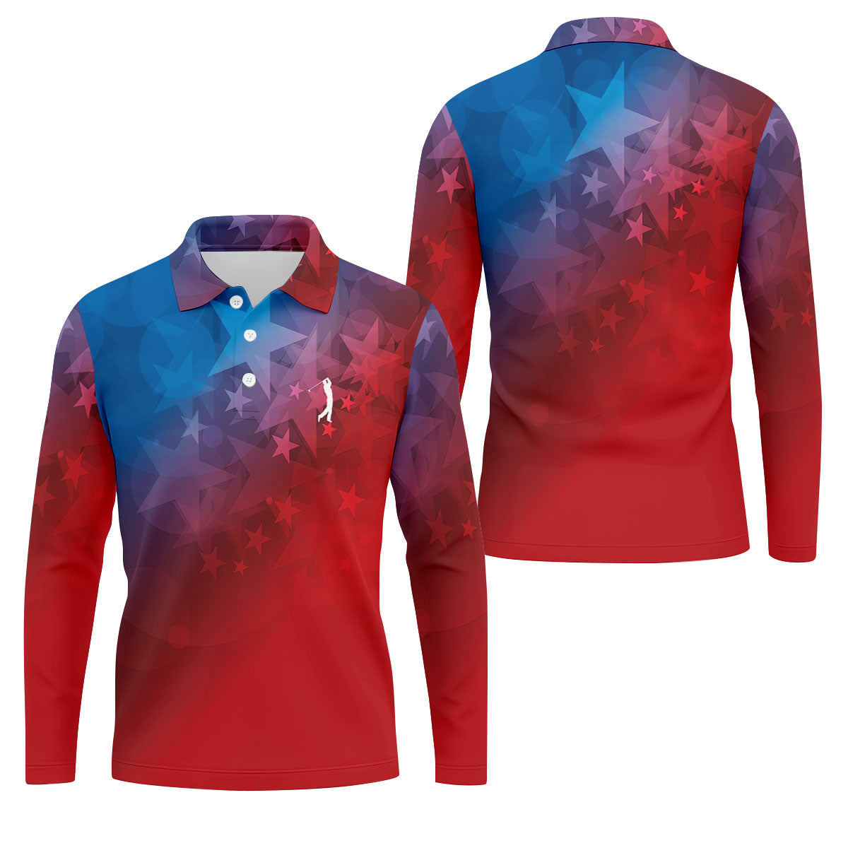 American Flag Pattern Golf Tournament Red And Blue Golf Shirts For Men, Polo ShirtFor Men