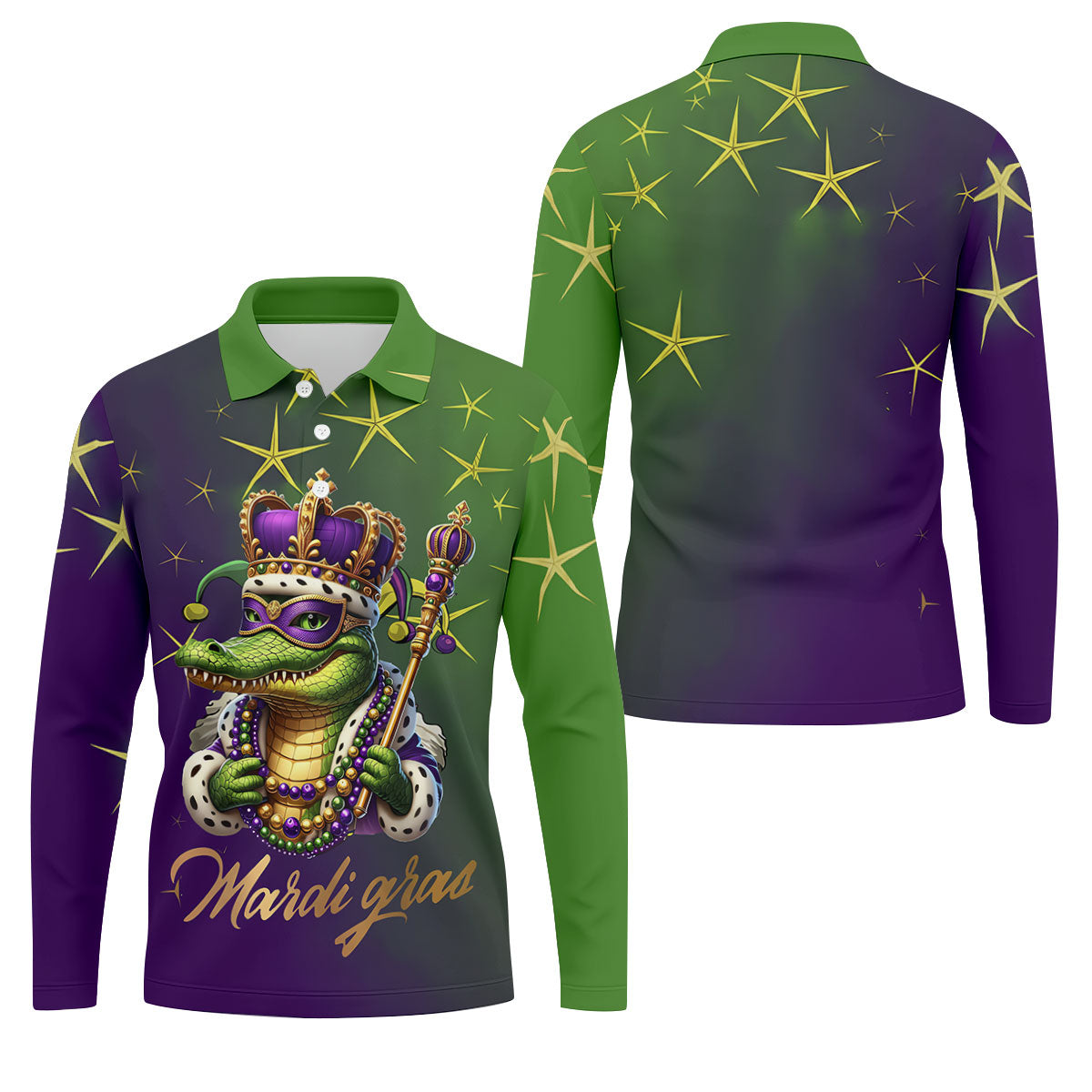 Mardi Gras Aligator Crown Mask Purple Green Gold Golf Tops For Men, Polo ShirtFor Men, Golf Shirts For Men