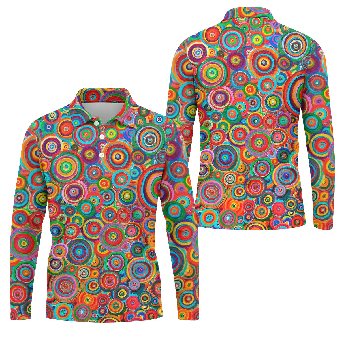 Colorful Abstract Circle Pattern Polo Shirt, Printed Golf Shirts, Hawaiian Golf Shirt, Mens Polo Shirts