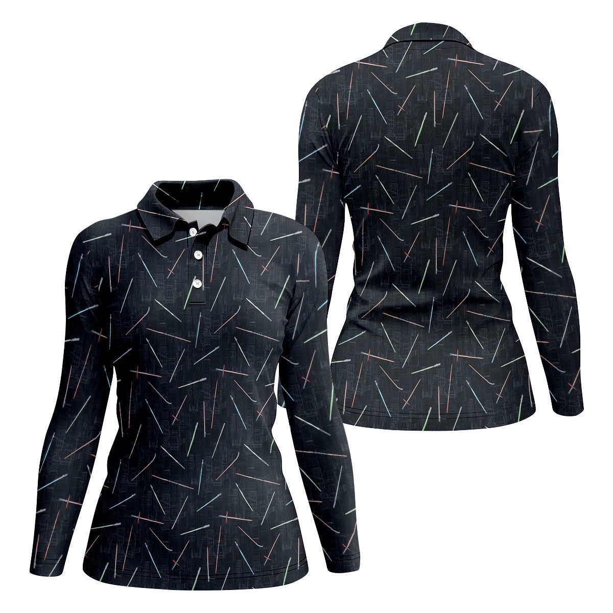 Minimalist Neon Lightsaber Pattern Golf Shirt, Women’s Golf Tops, Performance Golf Shirt
