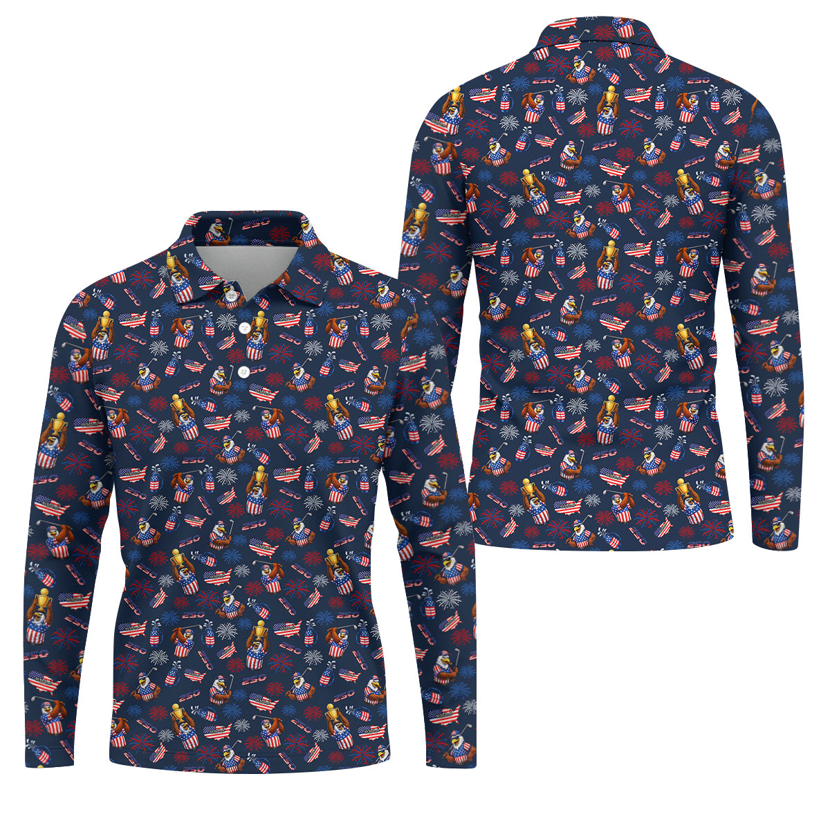 Patriotic Bald Eagle 250 Celebration Golf Tops For Men, 4th Of July Golf Shirts For Men, Men's Golf Polo