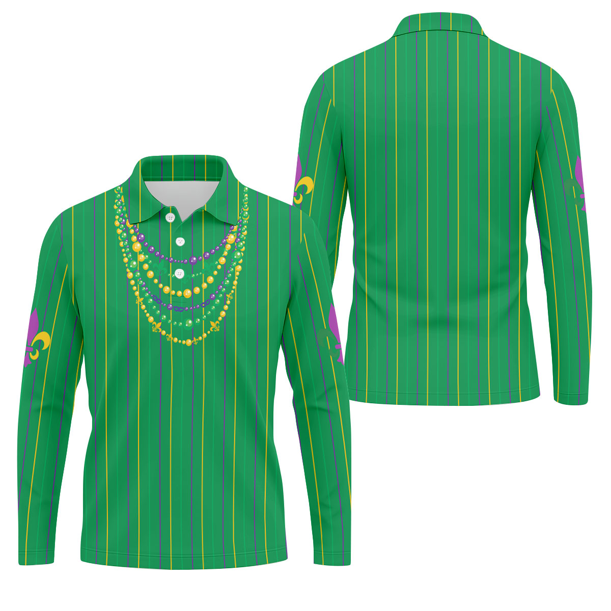 Mardi Gras Beads Necklaces Print Green Golf Shirt, Golf Tops For Men, Polo ShirtFor Men, Golf Shirts For Men