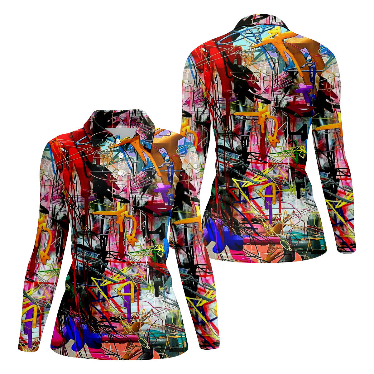 Colorful Abstract Graffiti Street Art Golf Shirt, Women’s Golf Apparel, Golf Tops For Women