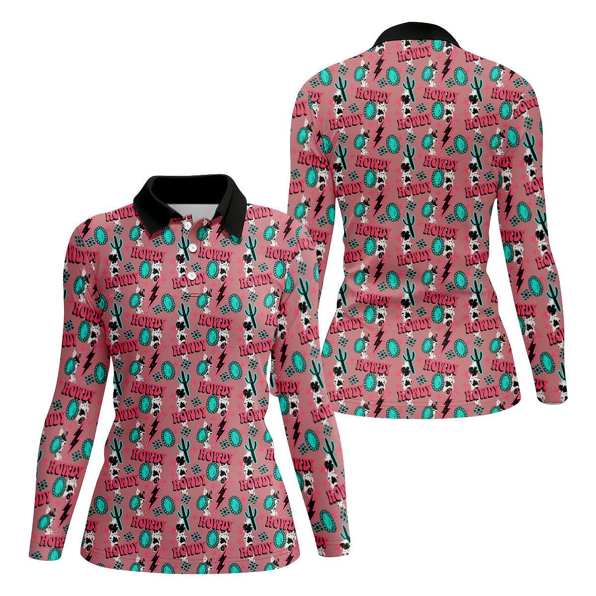 Howdy Pink Lightning Bolts Western Theme Women Golf Top, Ladies Golf Shirts, Golf Shirt For Women