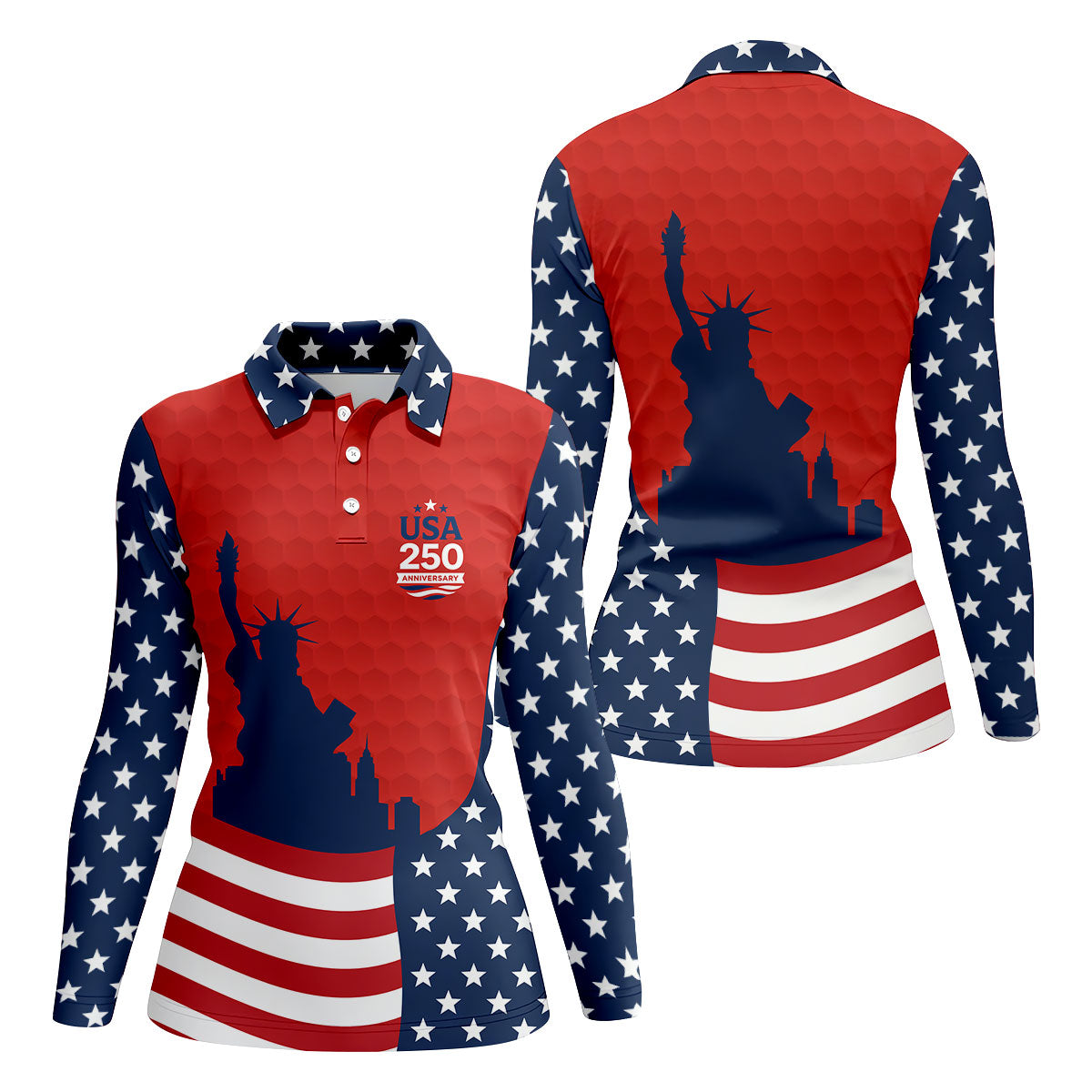 USA 250 Anniversary Statue Of Liberty Red Golf Shirt, Patriotic Golf Shirt, 4th Of July Women's Golf Tops