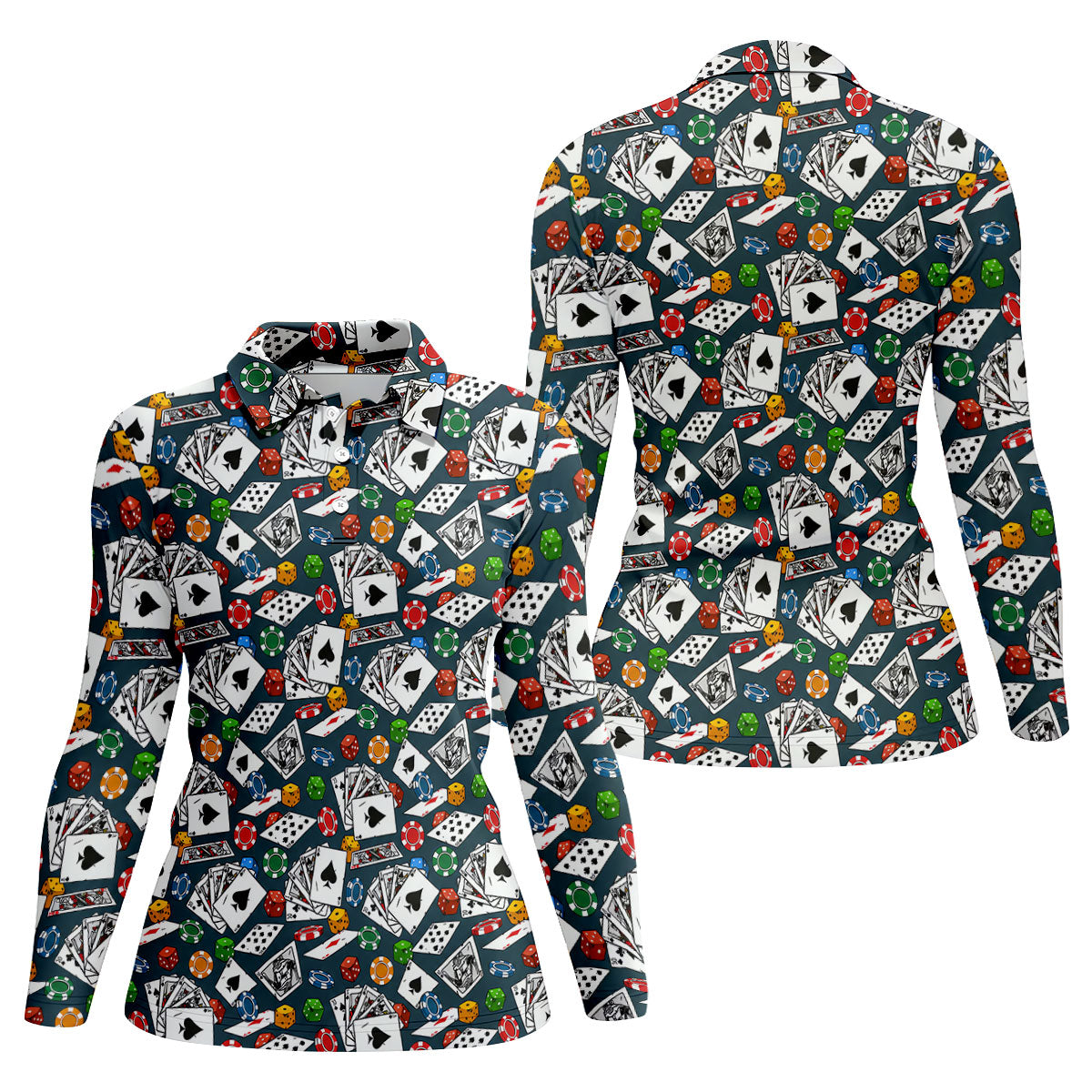 Poker Blackjack Hawaiian Golf Shirt, Playing Card Pattern Women's Golf Tops, Ladies Golf Shirts