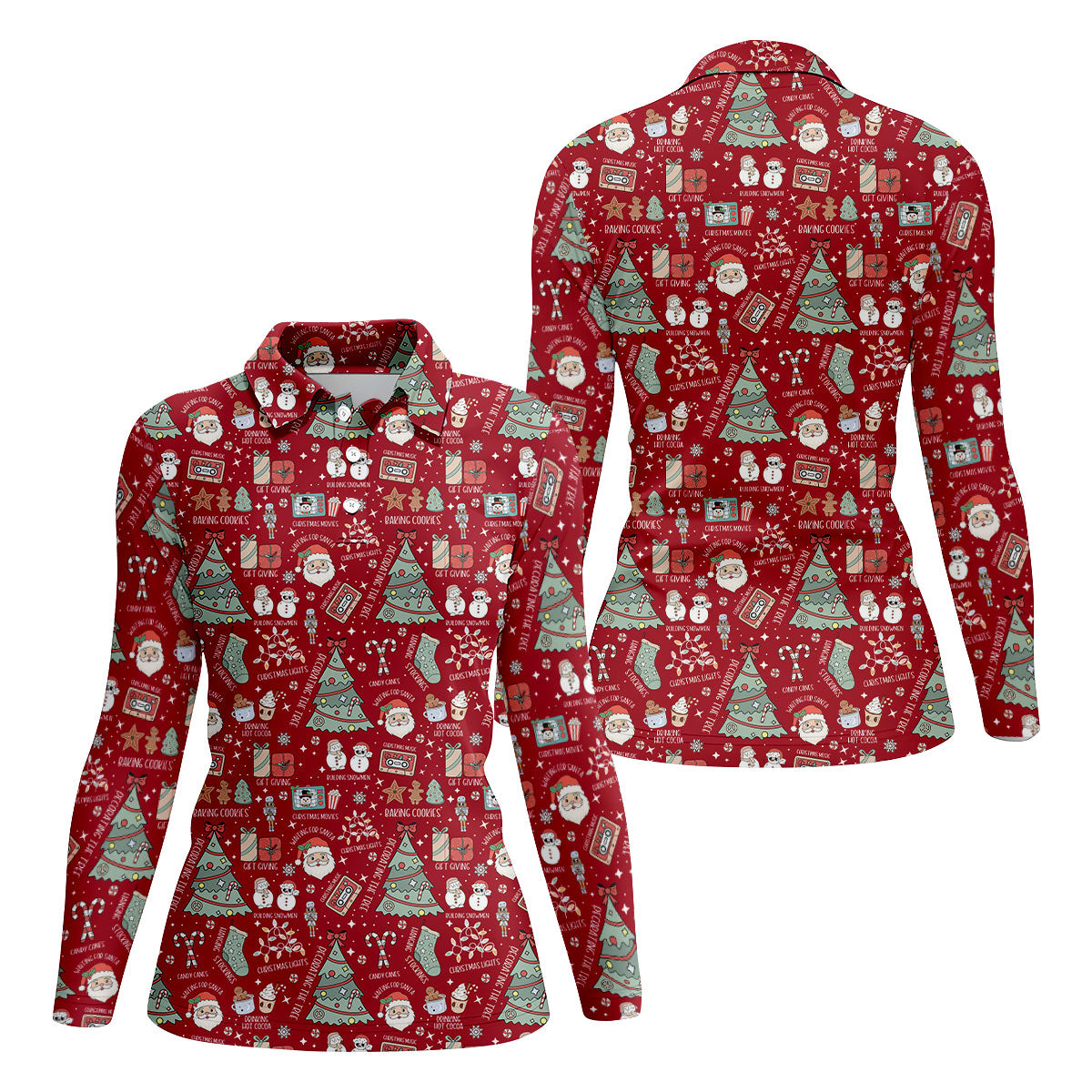 Cute Santa Claus Gift Red Women's Golf Tops, Christmas Golf Shirt, Golf Gift For Ladies