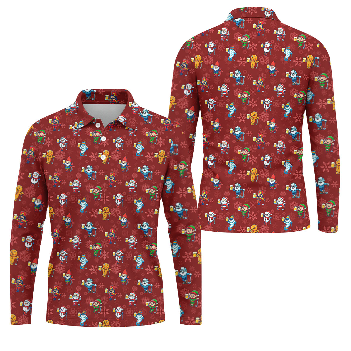 Christmas Characters Golf And Beer Red Men's Funny Golf Shirts, Christmas Golf Shirt, Polo ShirtFor Men