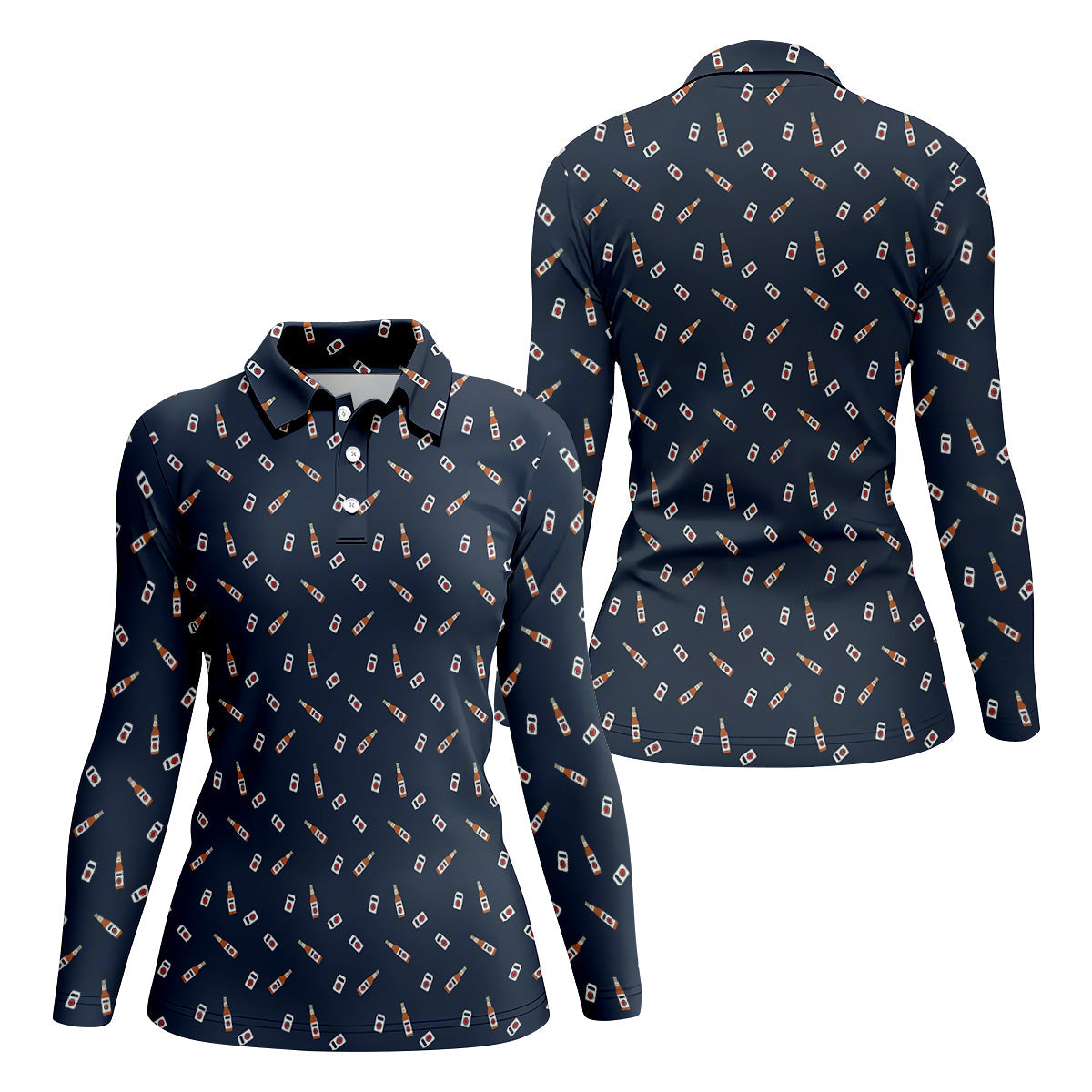 Beer Bottle Vs Can Seamless Pattern Women's Golf Tops, Golf And Beer Ladies Golf Shirt