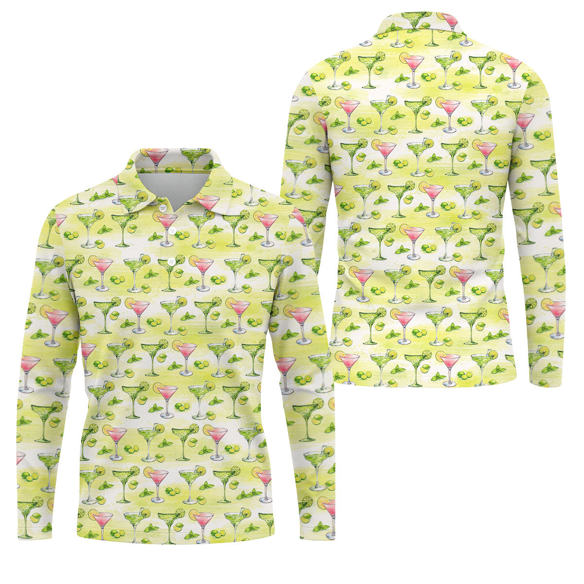 Vintage Margarita Cocktail Lime Pattern Golf Shirt, Mens Golf Shirts, Golf Apparel For Men