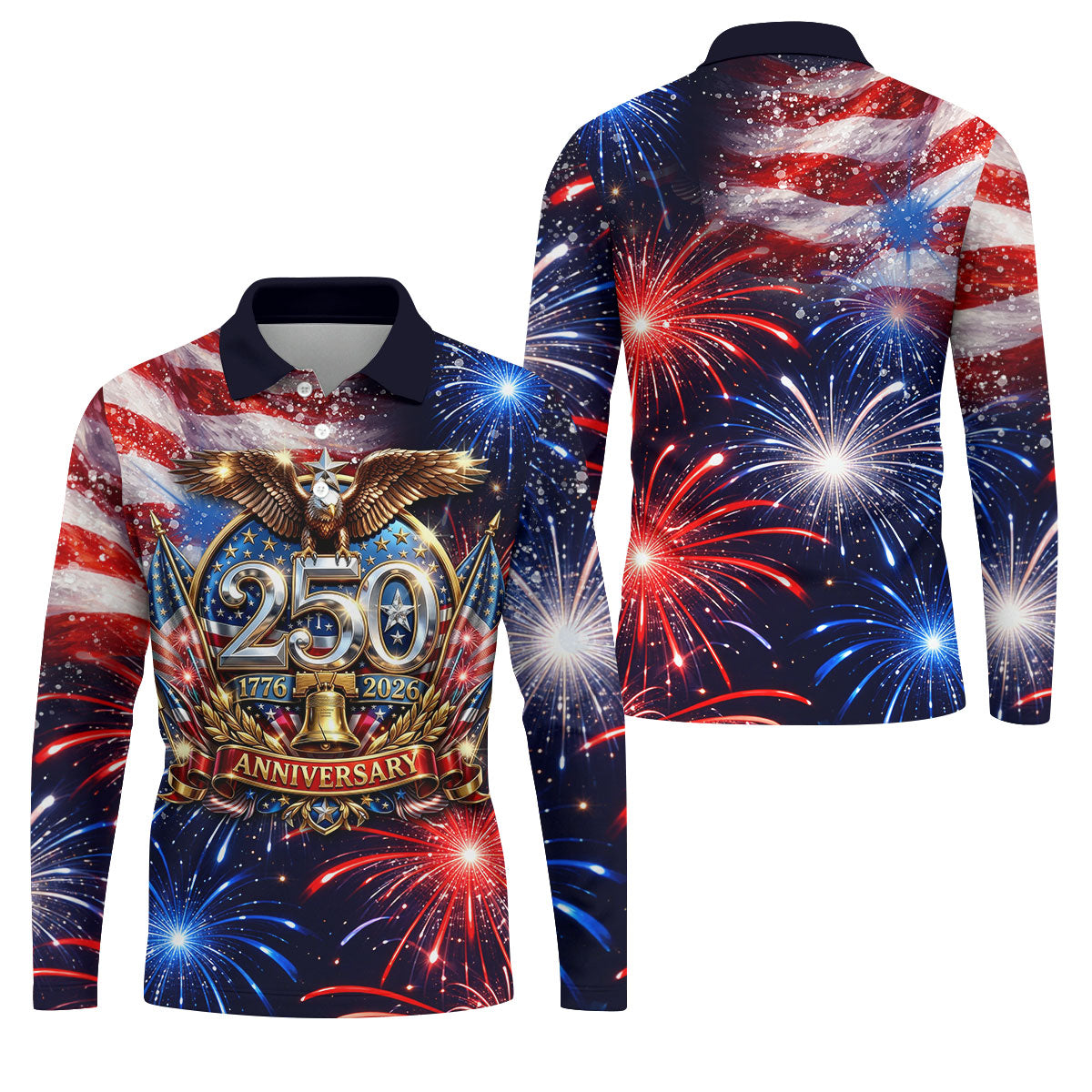 America Bald Eagle Red White Blue Patriotic Celebration 4th Of July Golf Shirt, 250 Years Golf Shirts For Men